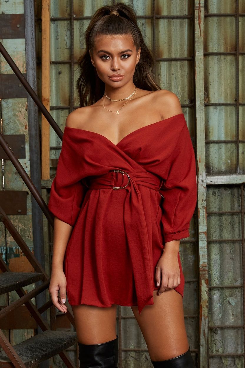 Bets Are Off Bardot Mini Wrap Dress in Red sold by Oh Polly product image thumbnail 12