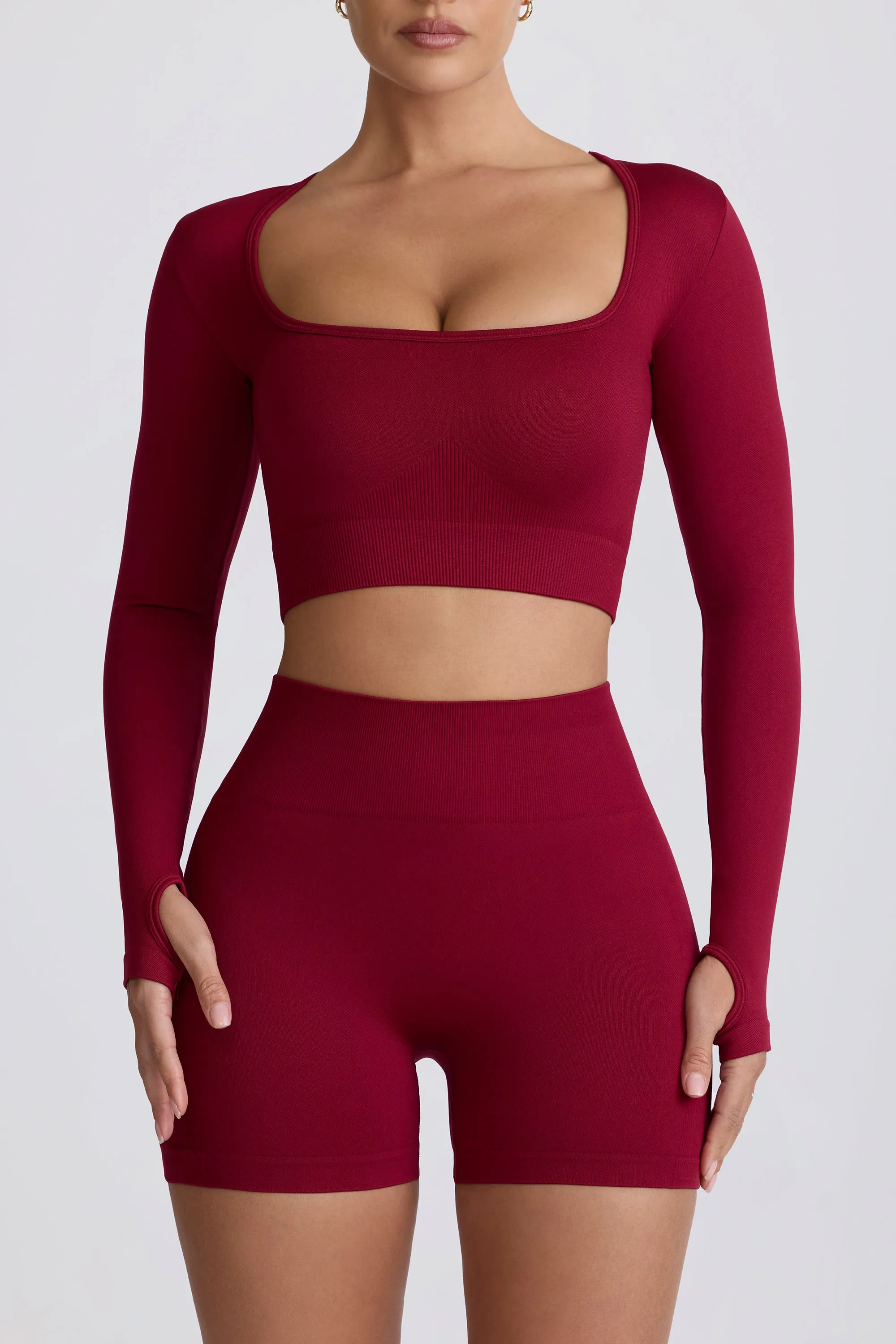 Super Sculpt Seamless Long-Sleeve Crop Top in Burgundy sold by Oh Polly product image thumbnail 5