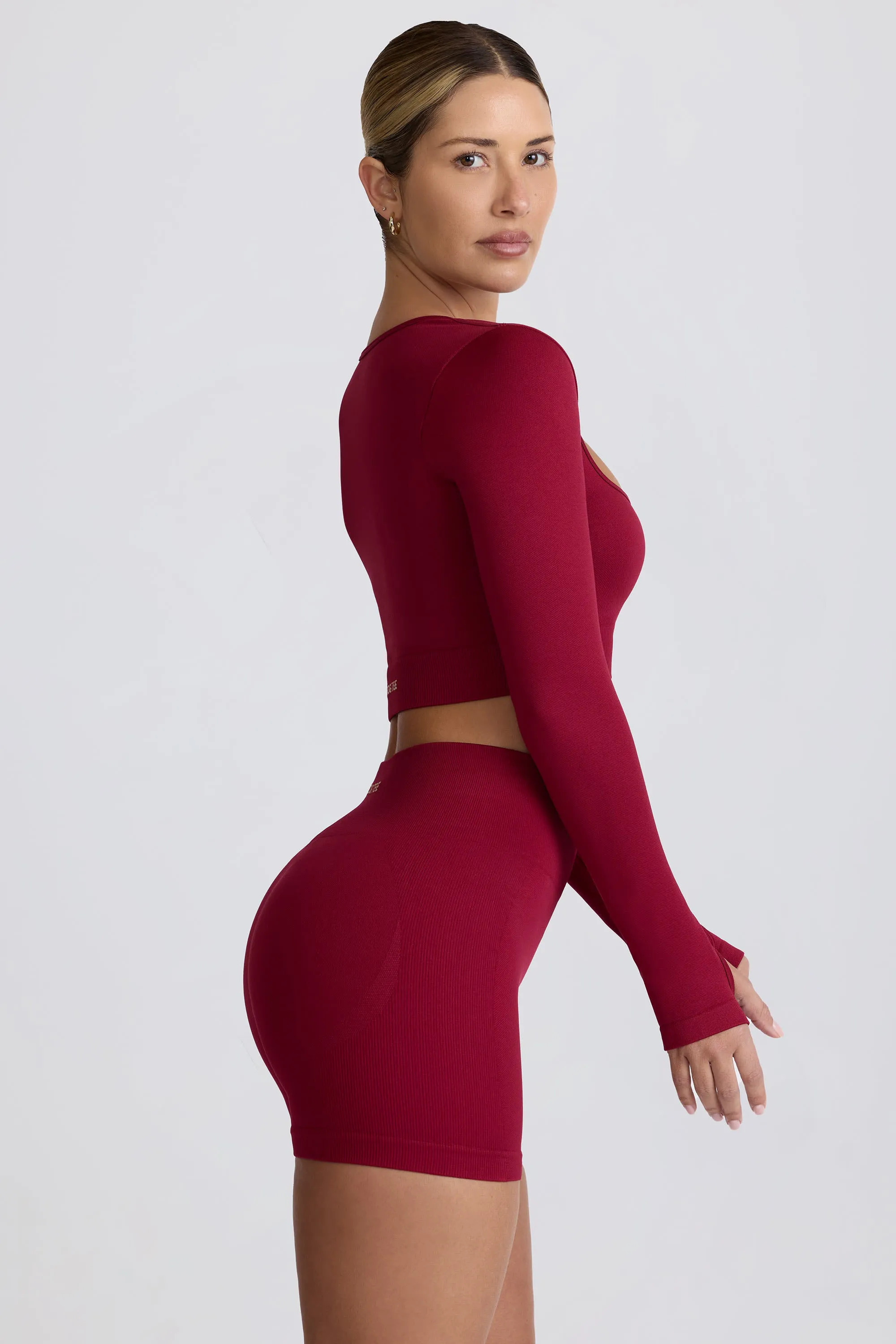 Super Sculpt Seamless Long-Sleeve Crop Top in Burgundy sold by Oh Polly product image thumbnail 4