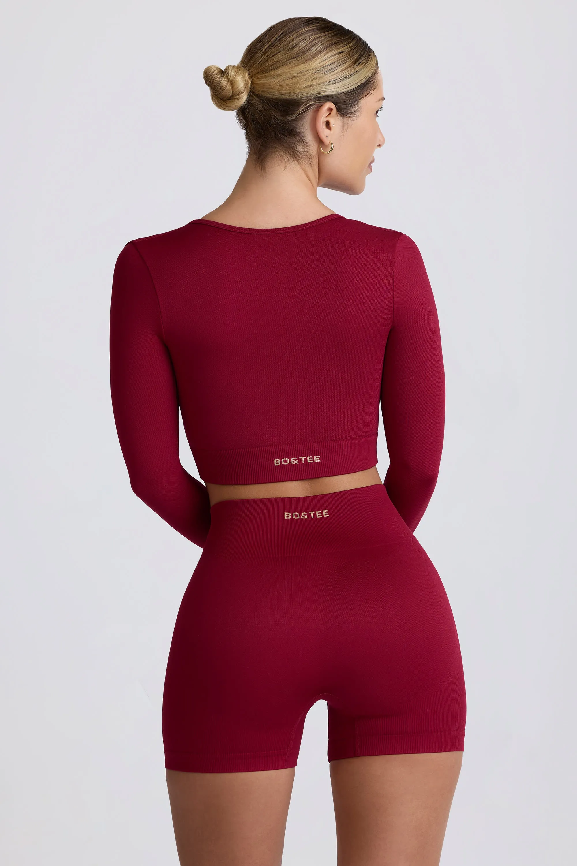Super Sculpt Seamless Long-Sleeve Crop Top in Burgundy sold by Oh Polly product image thumbnail 3