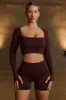 Super Sculpt Seamless Long-Sleeve Crop Top in Chocolate sold by Oh Polly