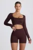 Super Sculpt Seamless Long-Sleeve Crop Top in Chocolate sold by Oh Polly