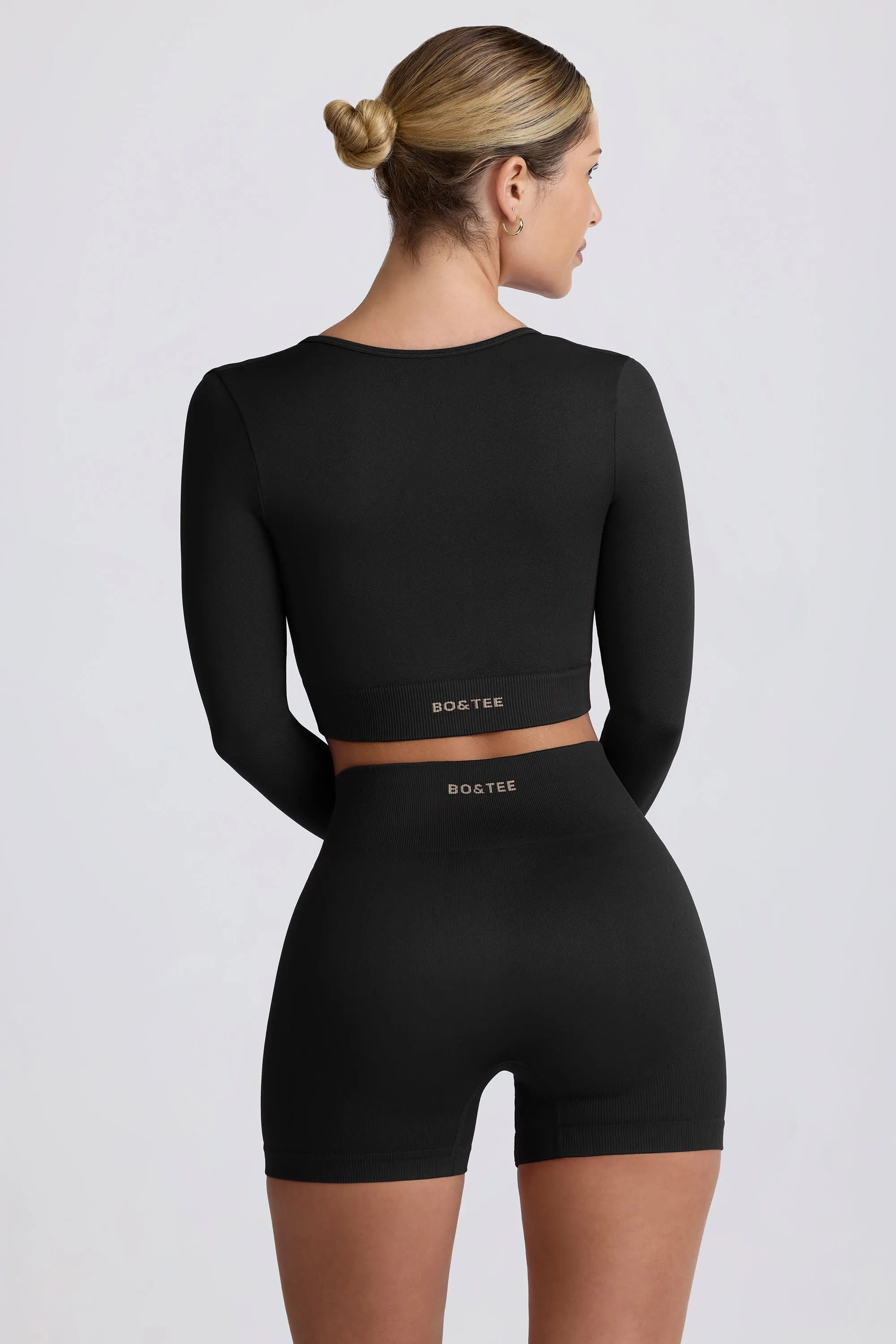 Super Sculpt Seamless Long-Sleeve Crop Top in Black sold by Oh Polly product image thumbnail 3