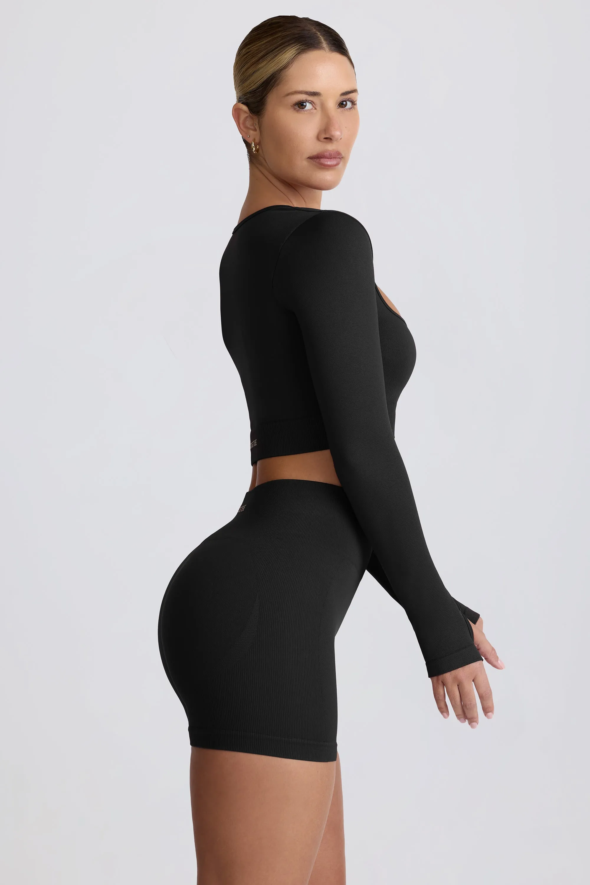 Super Sculpt Seamless Long-Sleeve Crop Top in Black sold by Oh Polly product image thumbnail 4