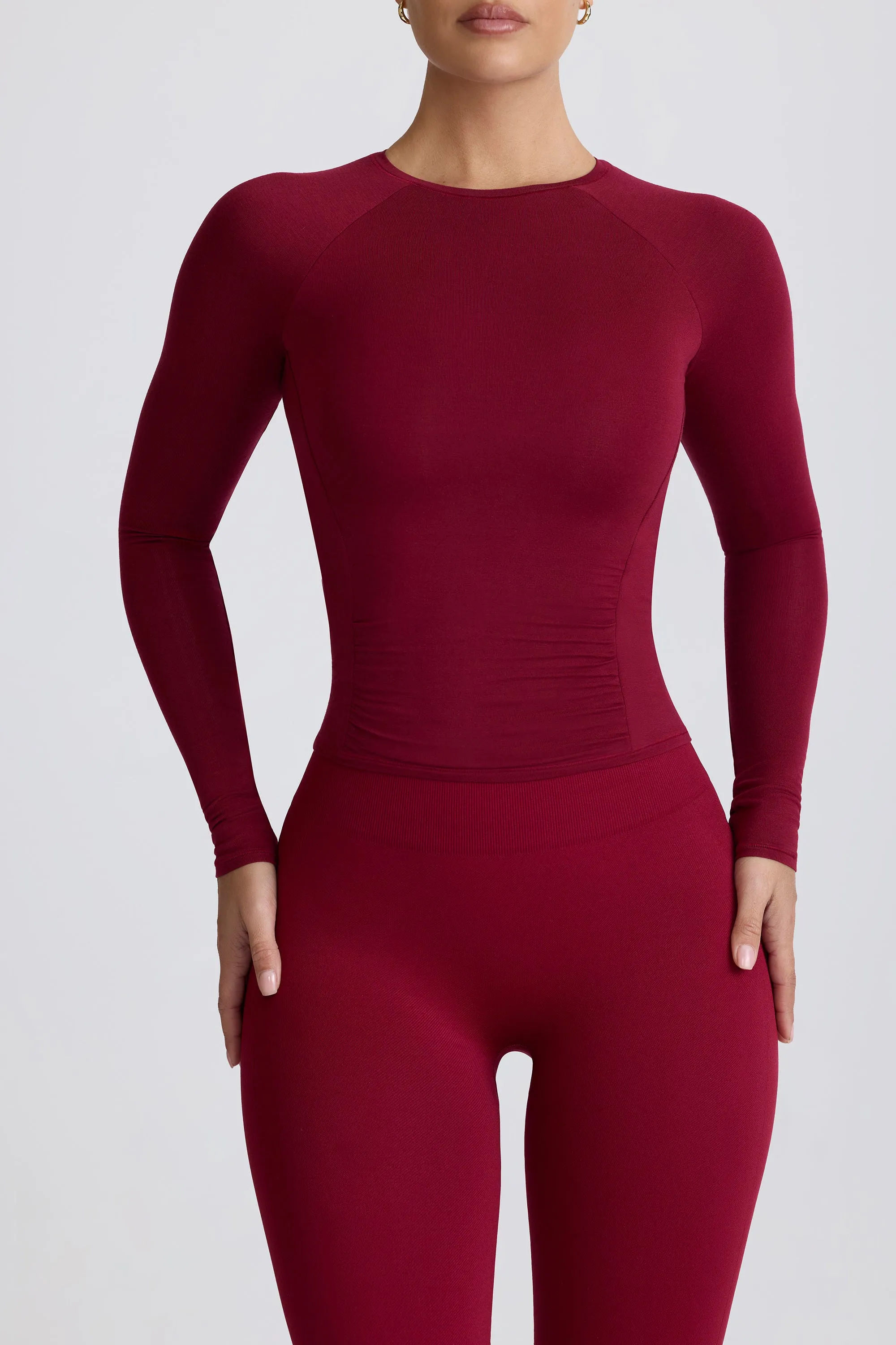 Modal Ruched Long-Sleeve Top in Burgundy sold by Oh Polly product image thumbnail 5