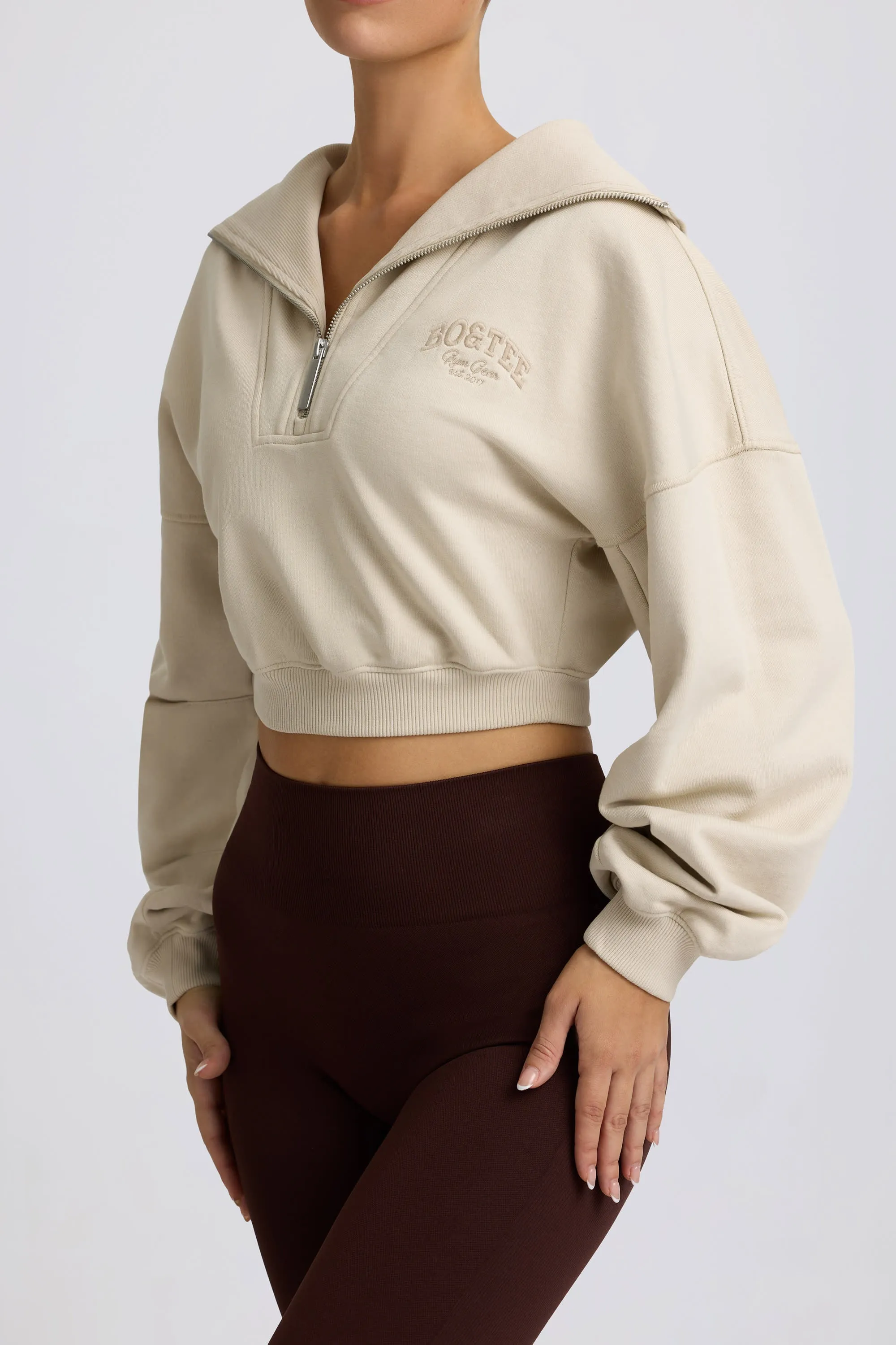 Quarter-Zip Cropped Sweatshirt in Bone sold by Oh Polly product image thumbnail 5
