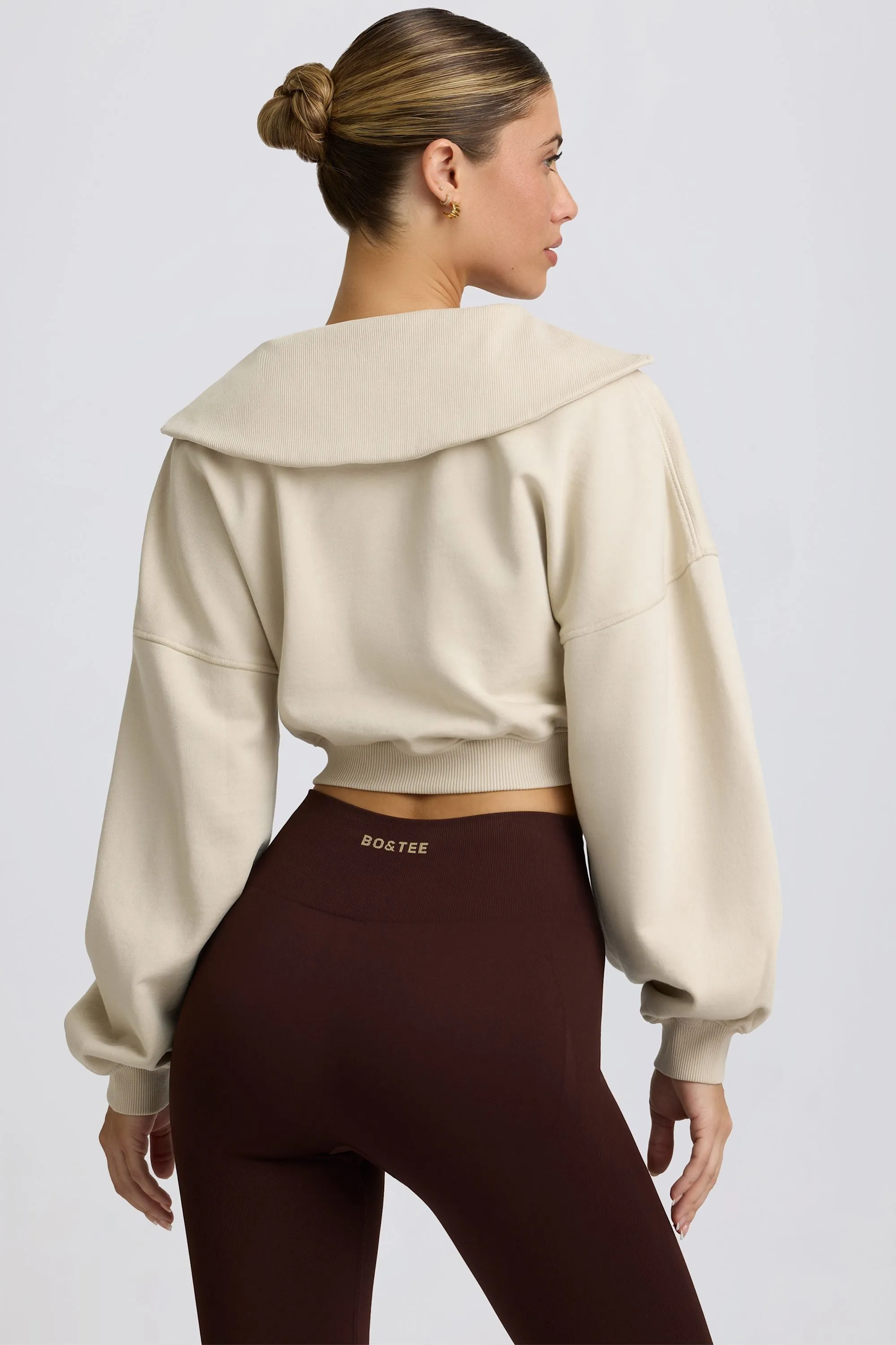 Quarter-Zip Cropped Sweatshirt in Bone sold by Oh Polly product image thumbnail 3