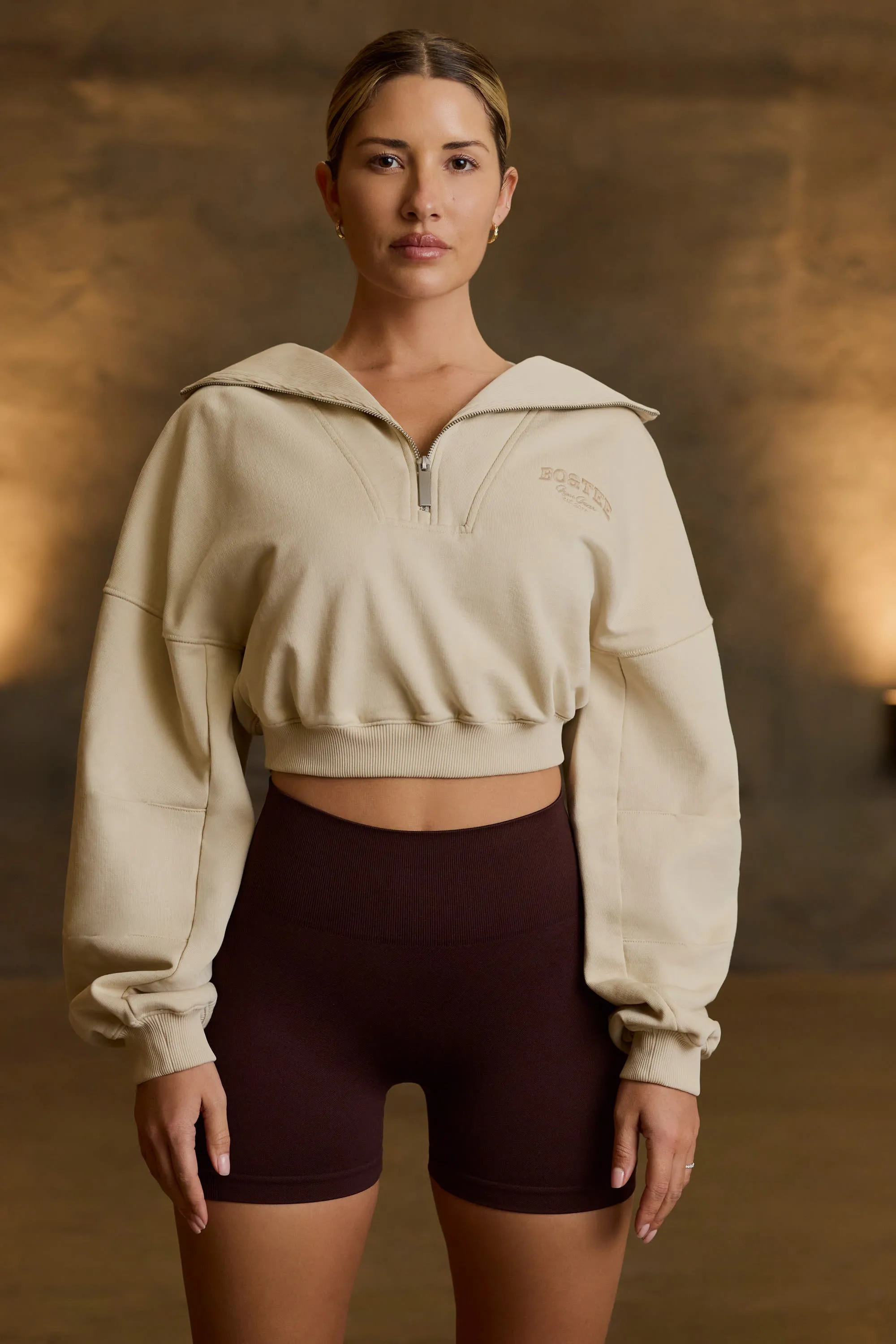 Quarter-Zip Cropped Sweatshirt in Bone sold by Oh Polly product image thumbnail 2