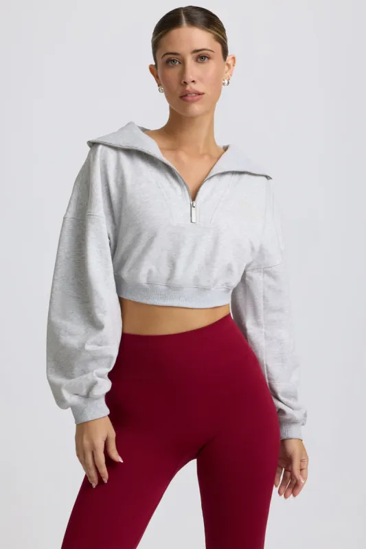 Quarter-Zip Cropped Sweatshirt in Grey Marl sold by Oh Polly