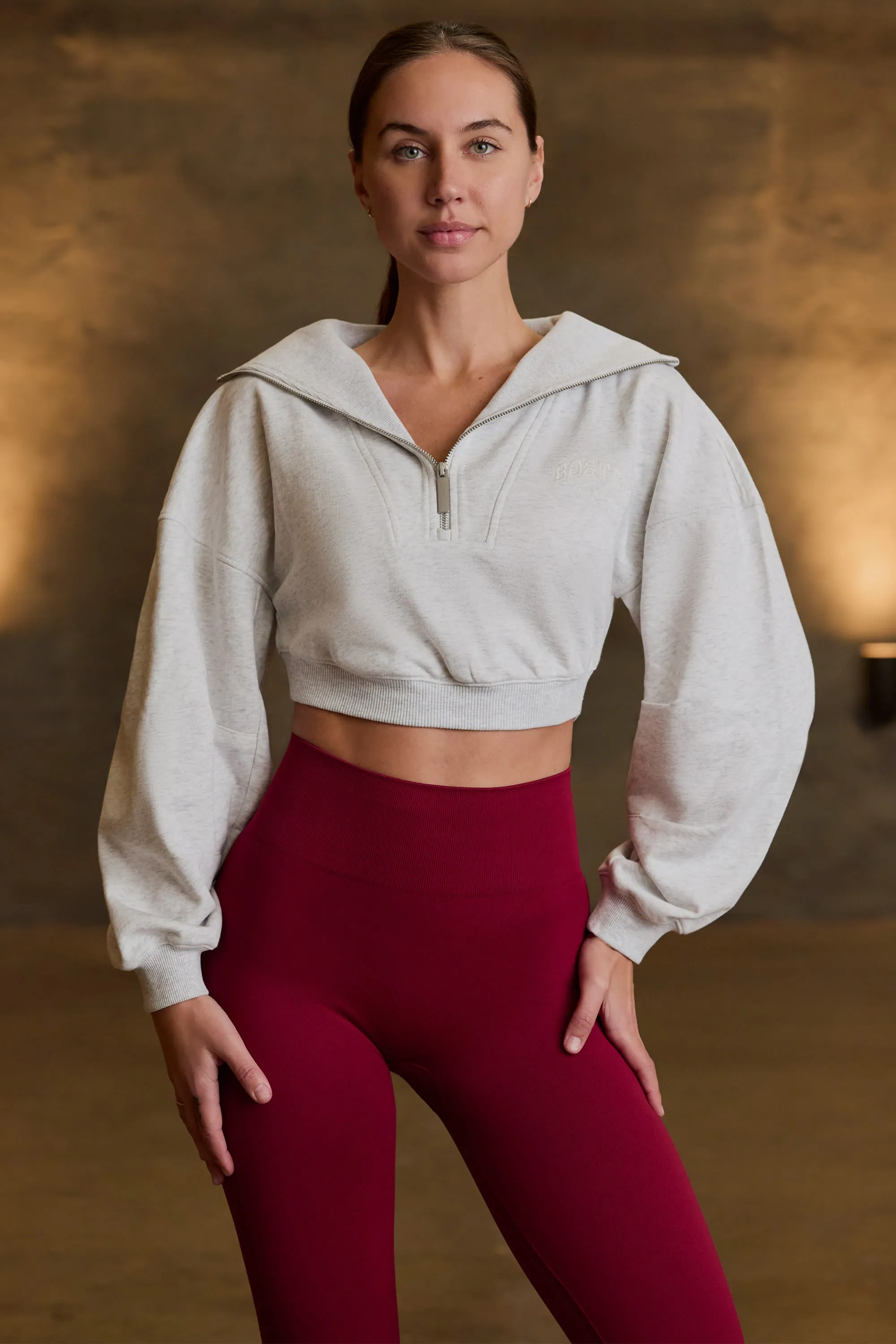 Quarter-Zip Cropped Sweatshirt in Grey Marl sold by Oh Polly product image thumbnail 2