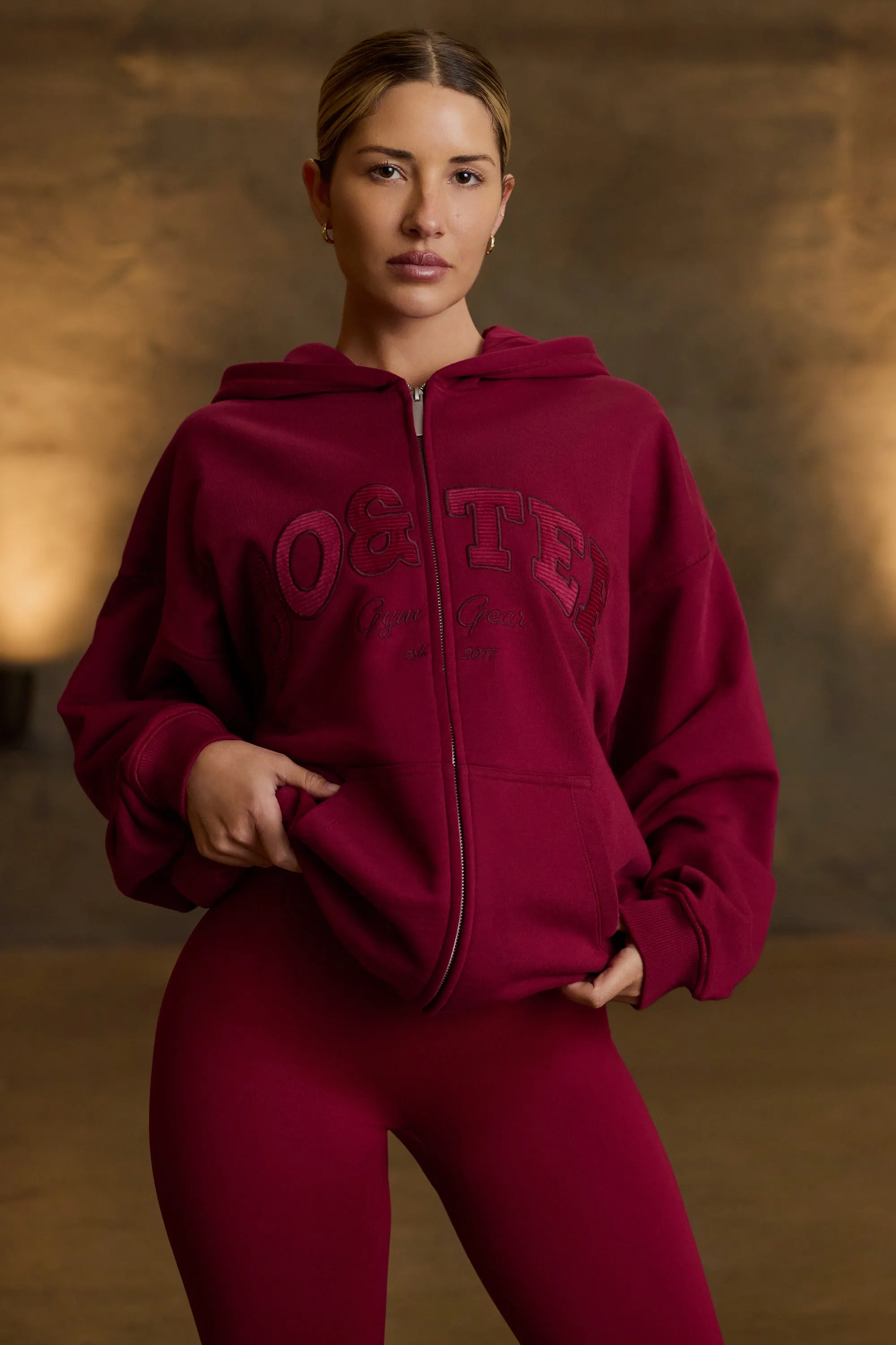 Oversized Zip-Up Hoodie in Burgundy sold by Oh Polly product image thumbnail 2