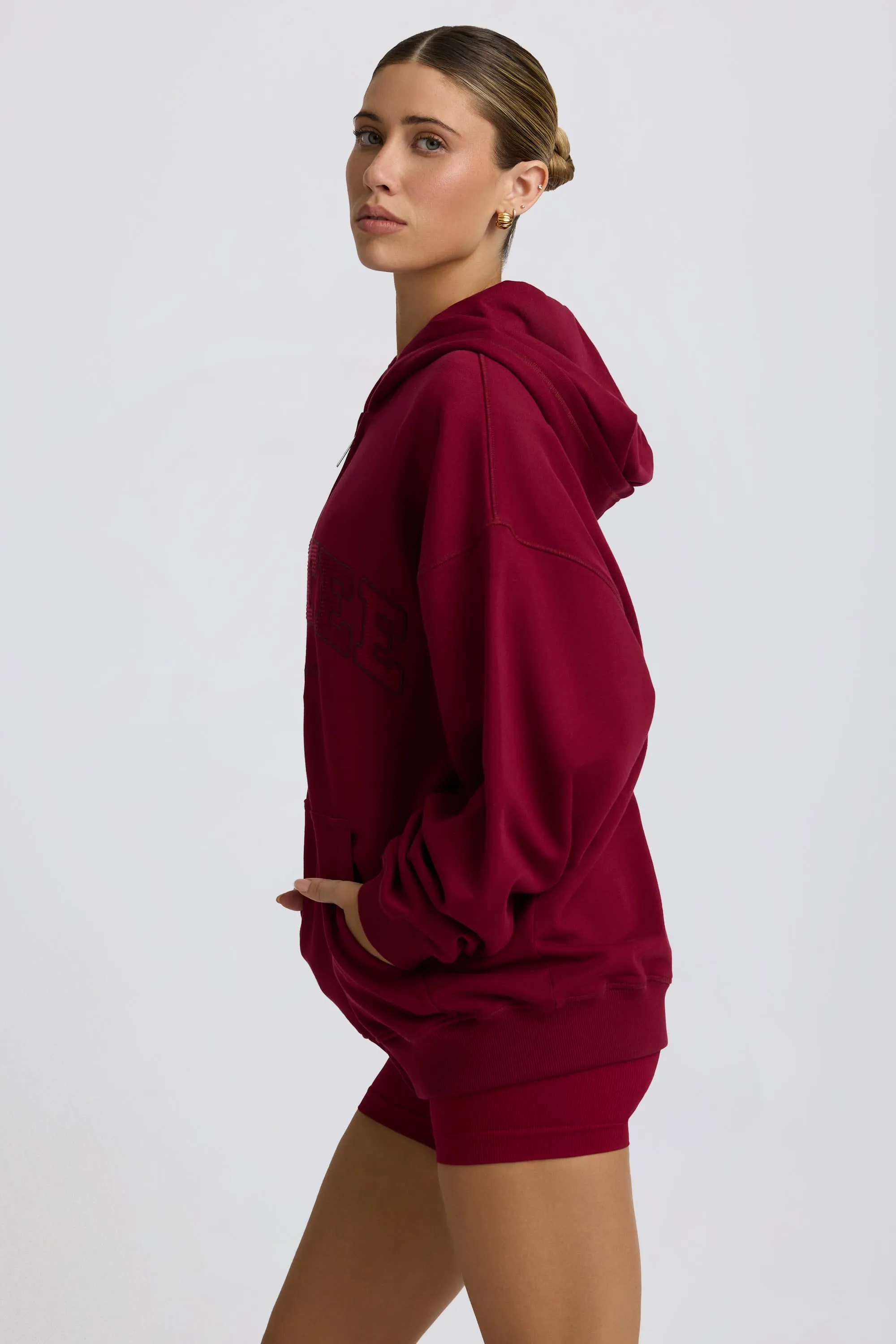 Oversized Zip-Up Hoodie in Burgundy sold by Oh Polly product image thumbnail 4
