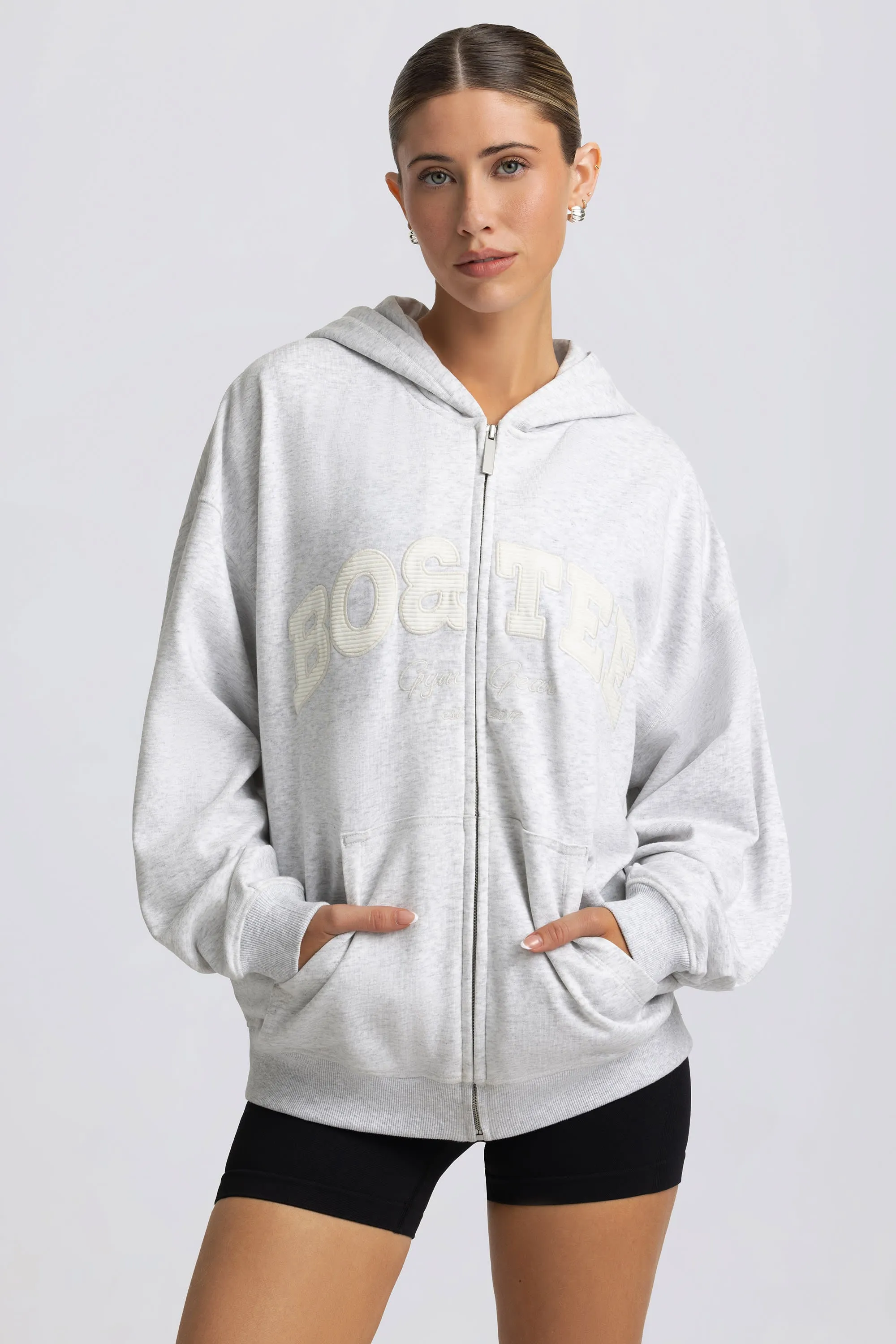 Oversized Zip-Up Hoodie in Grey Marl sold by Oh Polly