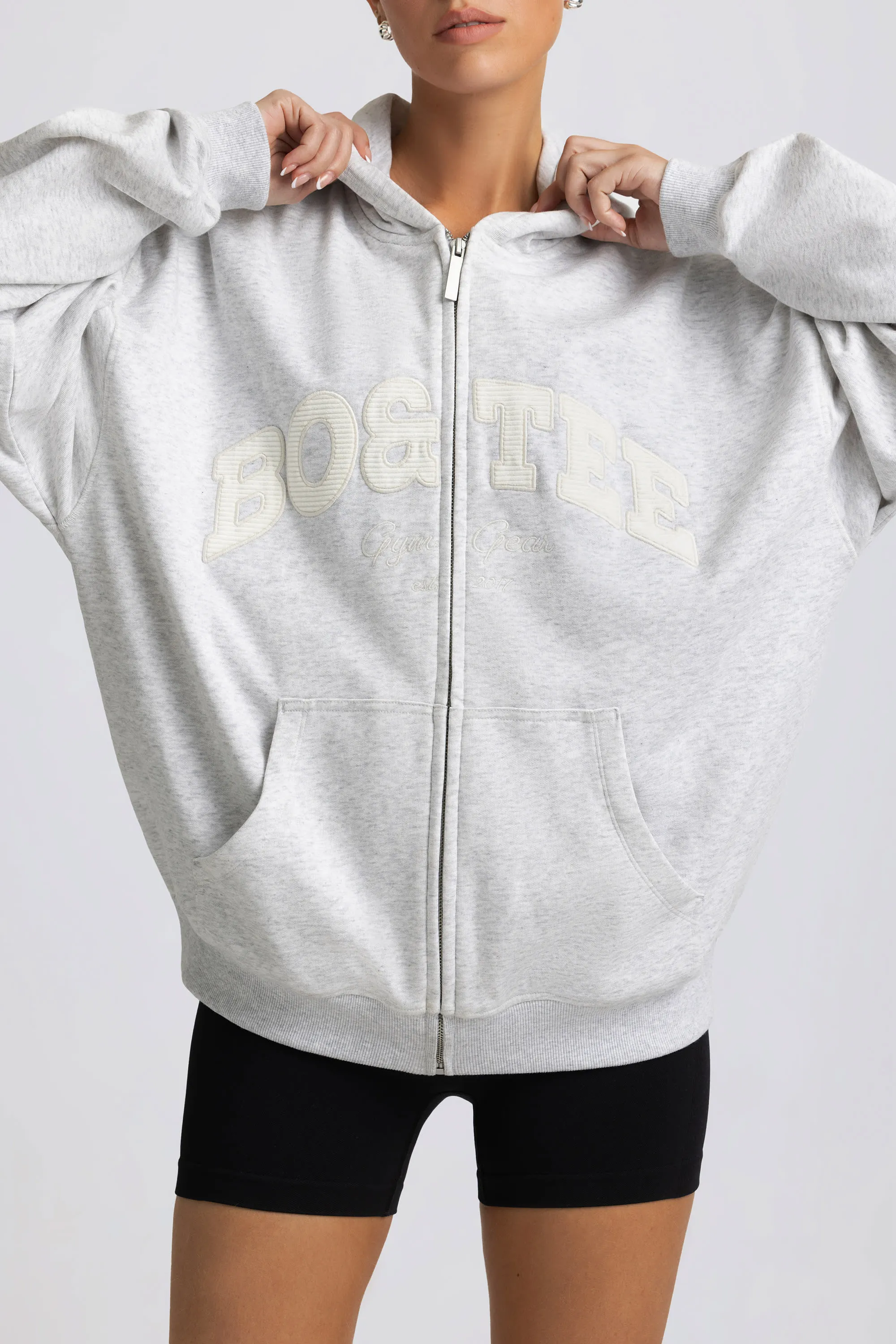 Oversized Zip-Up Hoodie in Grey Marl sold by Oh Polly product image thumbnail 5