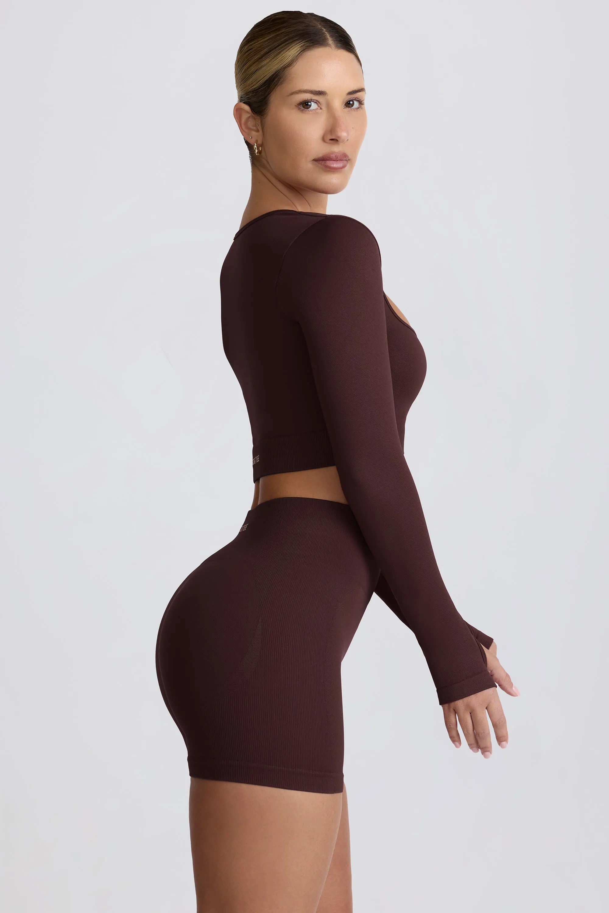Super Sculpt Seamless High-Waist Mini Shorts in Chocolate sold by Oh Polly product image thumbnail 4