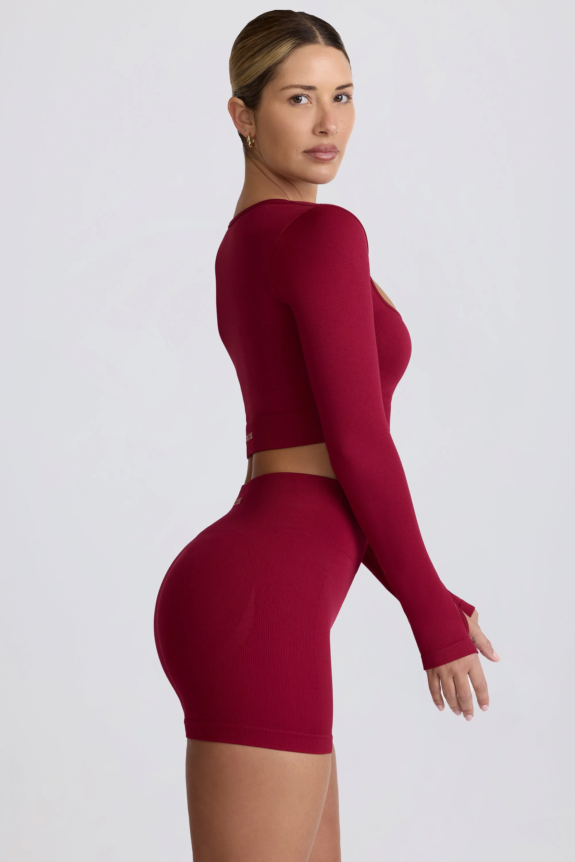 Super Sculpt Seamless High-Waist Mini Shorts in Burgundy sold by Oh Polly product image thumbnail 4