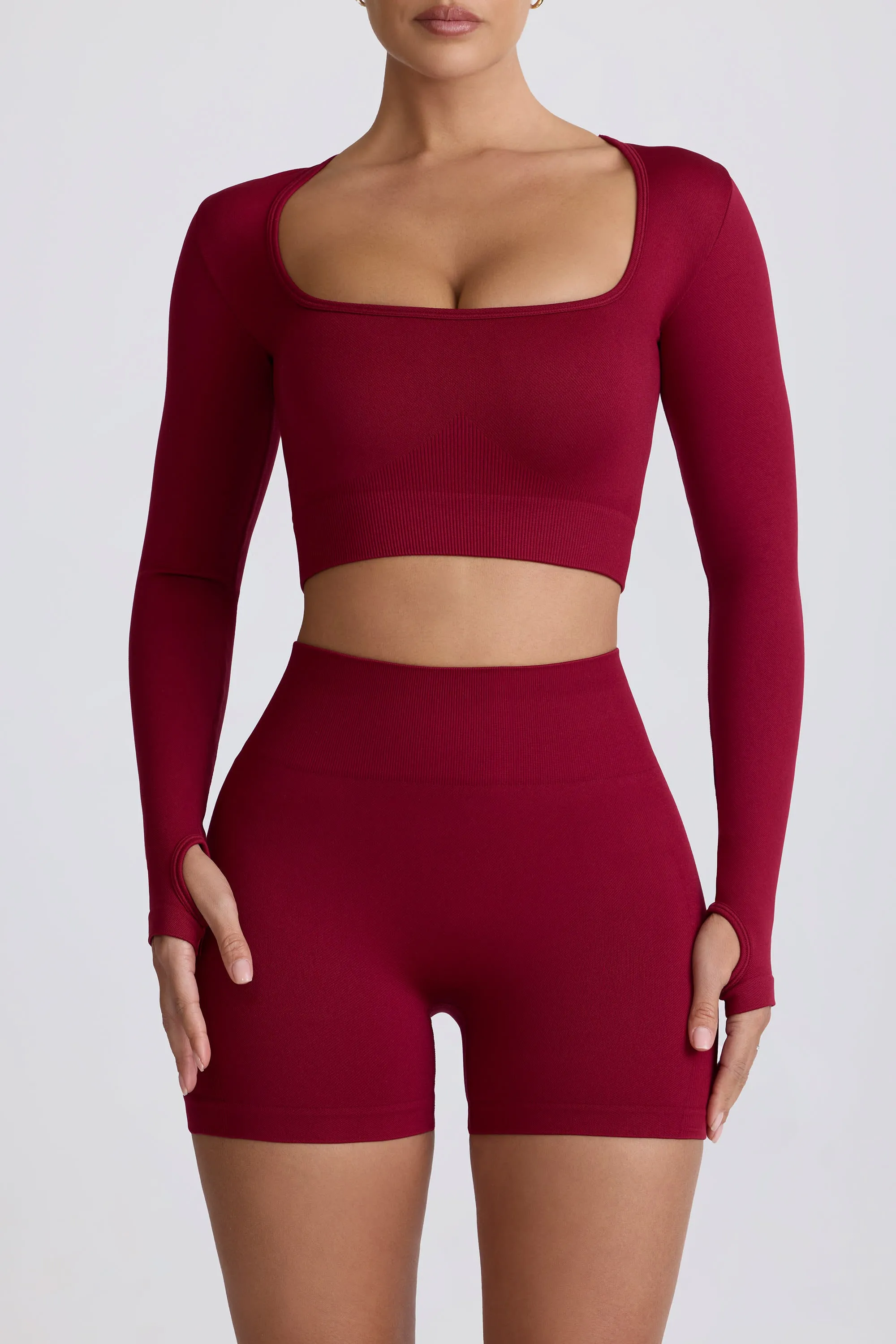 Super Sculpt Seamless High-Waist Mini Shorts in Burgundy sold by Oh Polly product image thumbnail 5