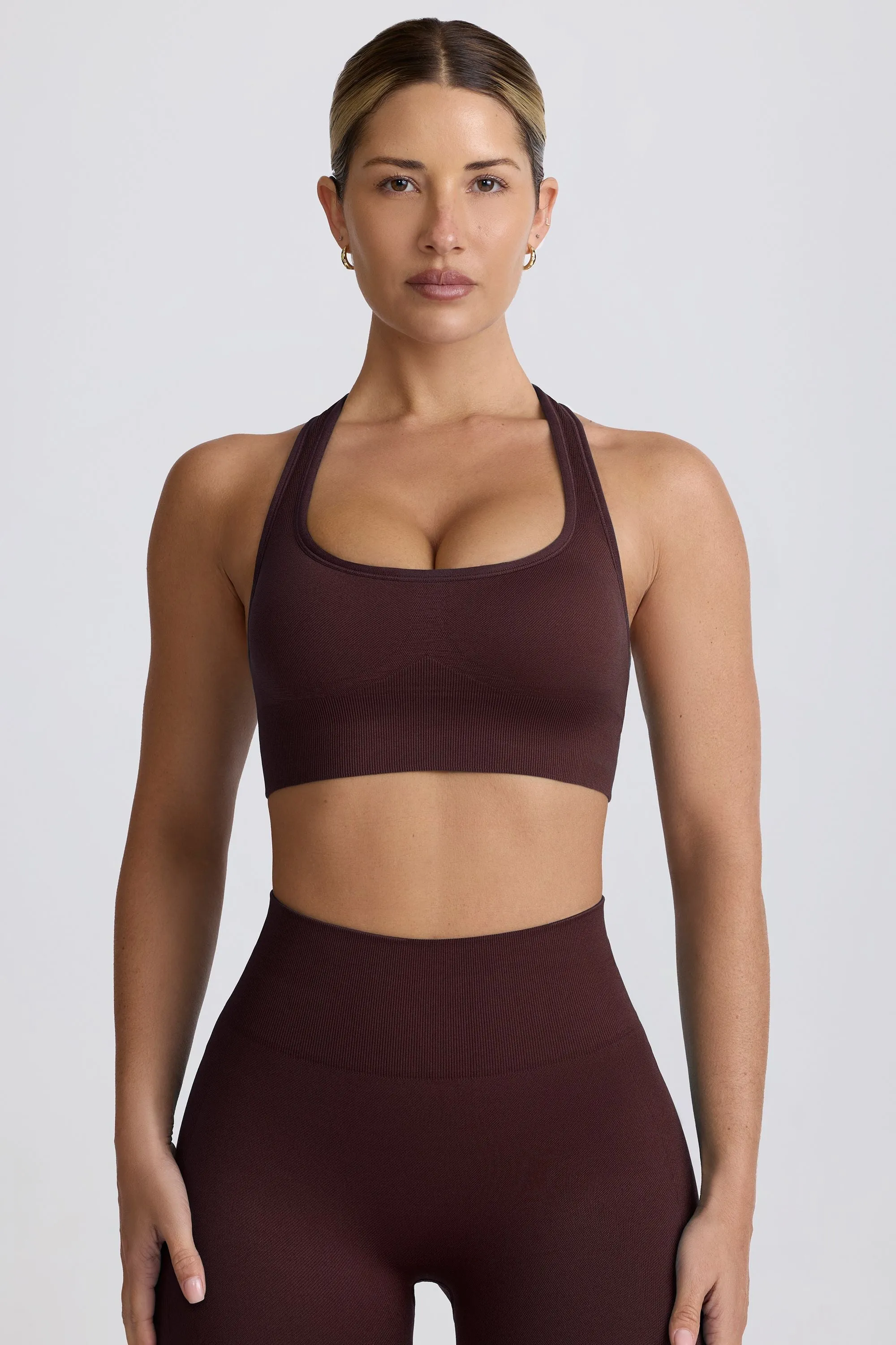 Super Sculpt Seamless T-Back Sports Bra in Chocolate sold by Oh Polly product image thumbnail 3
