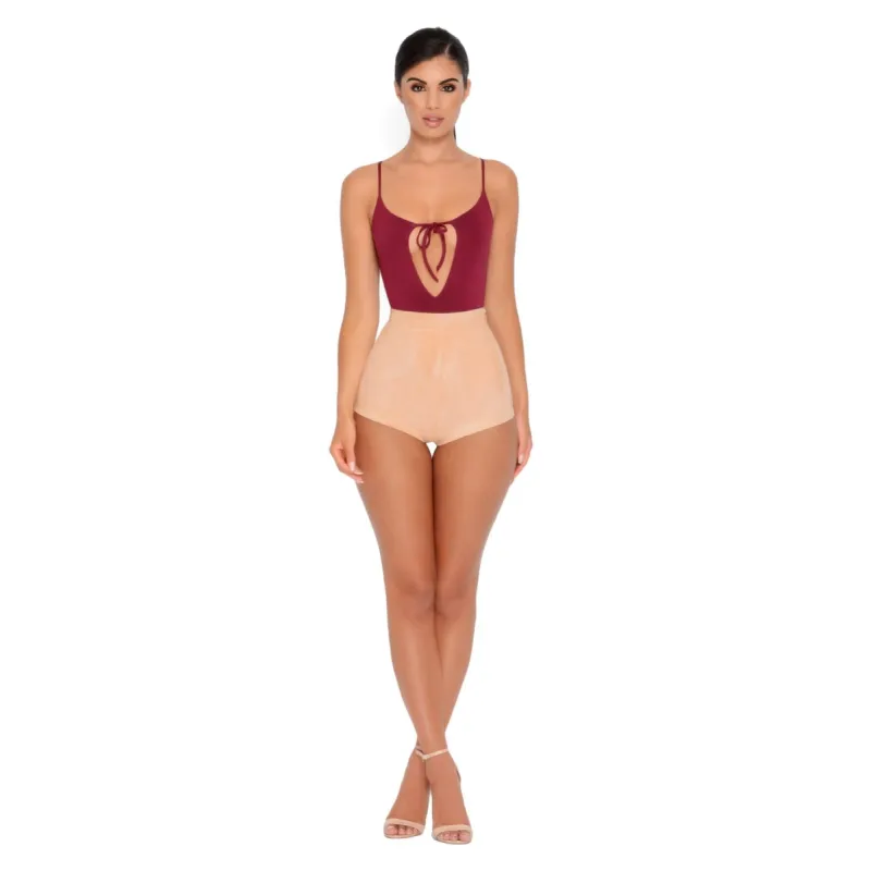 Soft Focus High Waisted Suedette Hot Pant Shorts in Camel sold by Oh Polly
