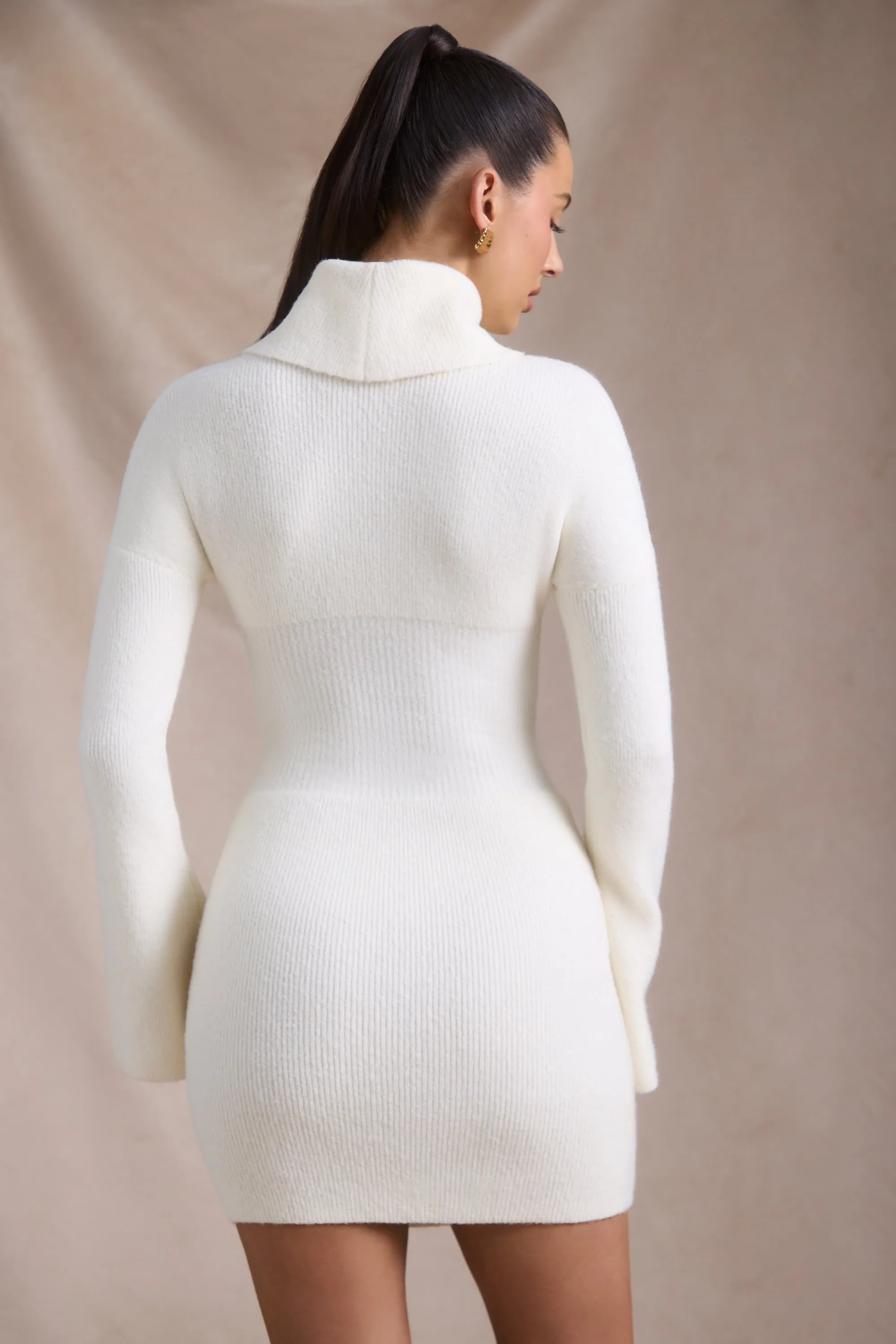 Ribbed-Knit Turtleneck Mini Jumper Dress in Ivory sold by Oh Polly product image thumbnail 3