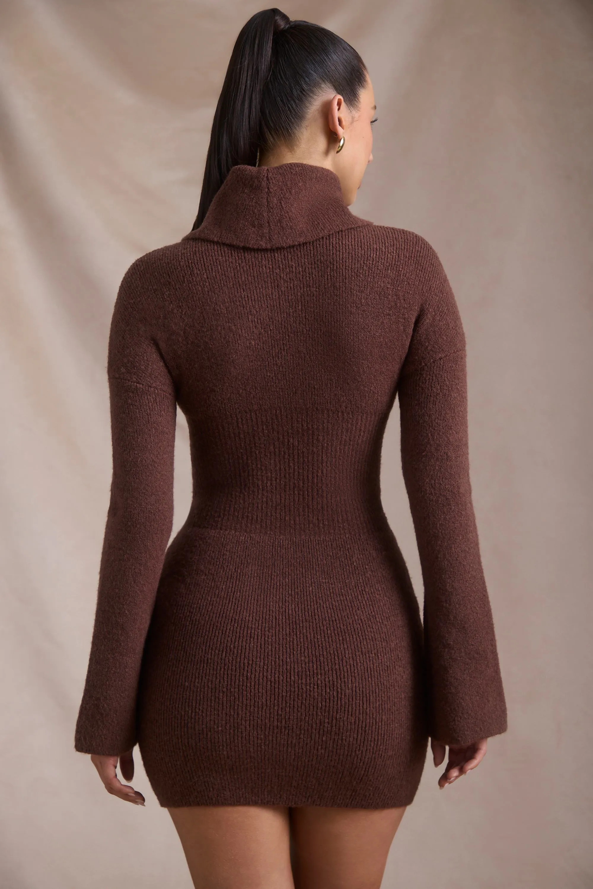 Ribbed-Knit Turtleneck Mini Jumper Dress in Espresso sold by Oh Polly product image thumbnail 3