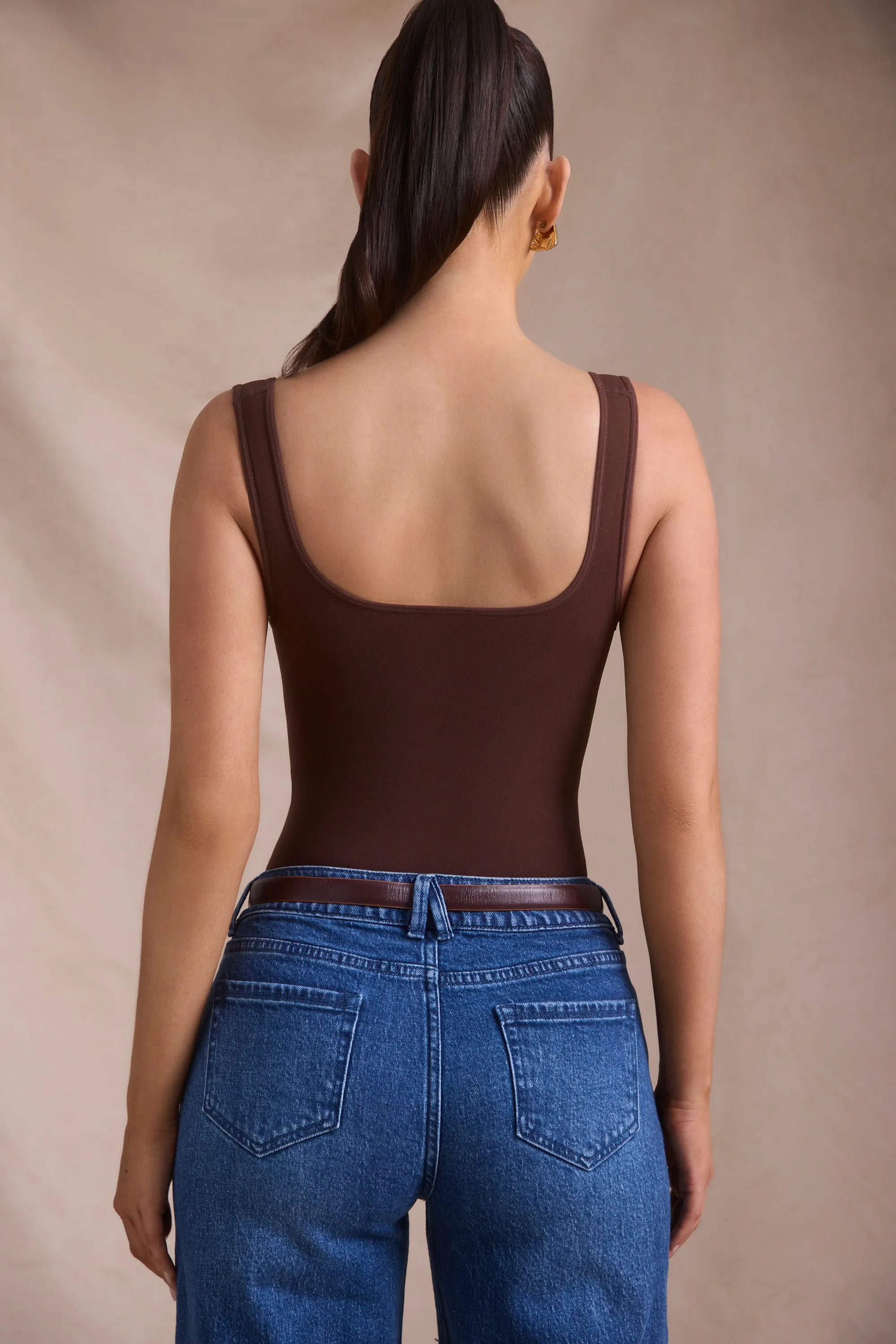Seamless Sweetheart-Neck Bodysuit in Espresso sold by Oh Polly product image thumbnail 4