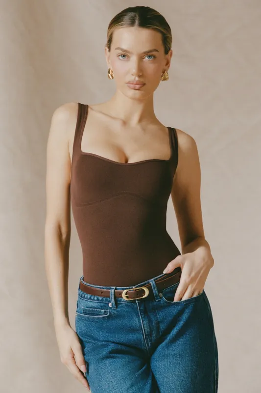 Seamless Sweetheart-Neck Bodysuit in Espresso made by Oh Polly