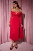 Off-Shoulder Lace-Up A-Line Midaxi Dress in Red sold by Oh Polly