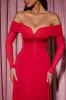 Off-Shoulder Lace-Up A-Line Midaxi Dress in Red sold by Oh Polly