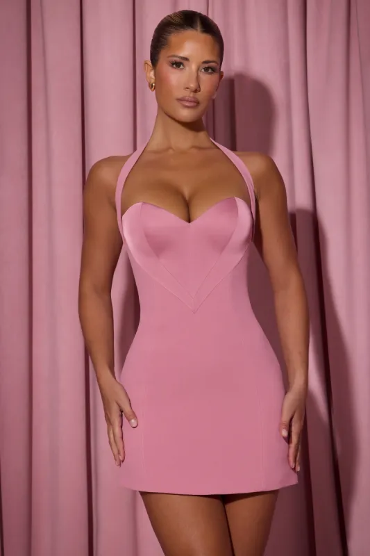 Heart-Detail Halterneck A-Line Mini Dress in Dusty Pink sold by Oh Polly