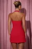 Heart-Detail Halterneck A-Line Mini Dress in Red sold by Oh Polly