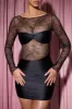 Long-Sleeve Lace-Panel Draped Bodycon Mini Dress in Black sold by Oh Polly