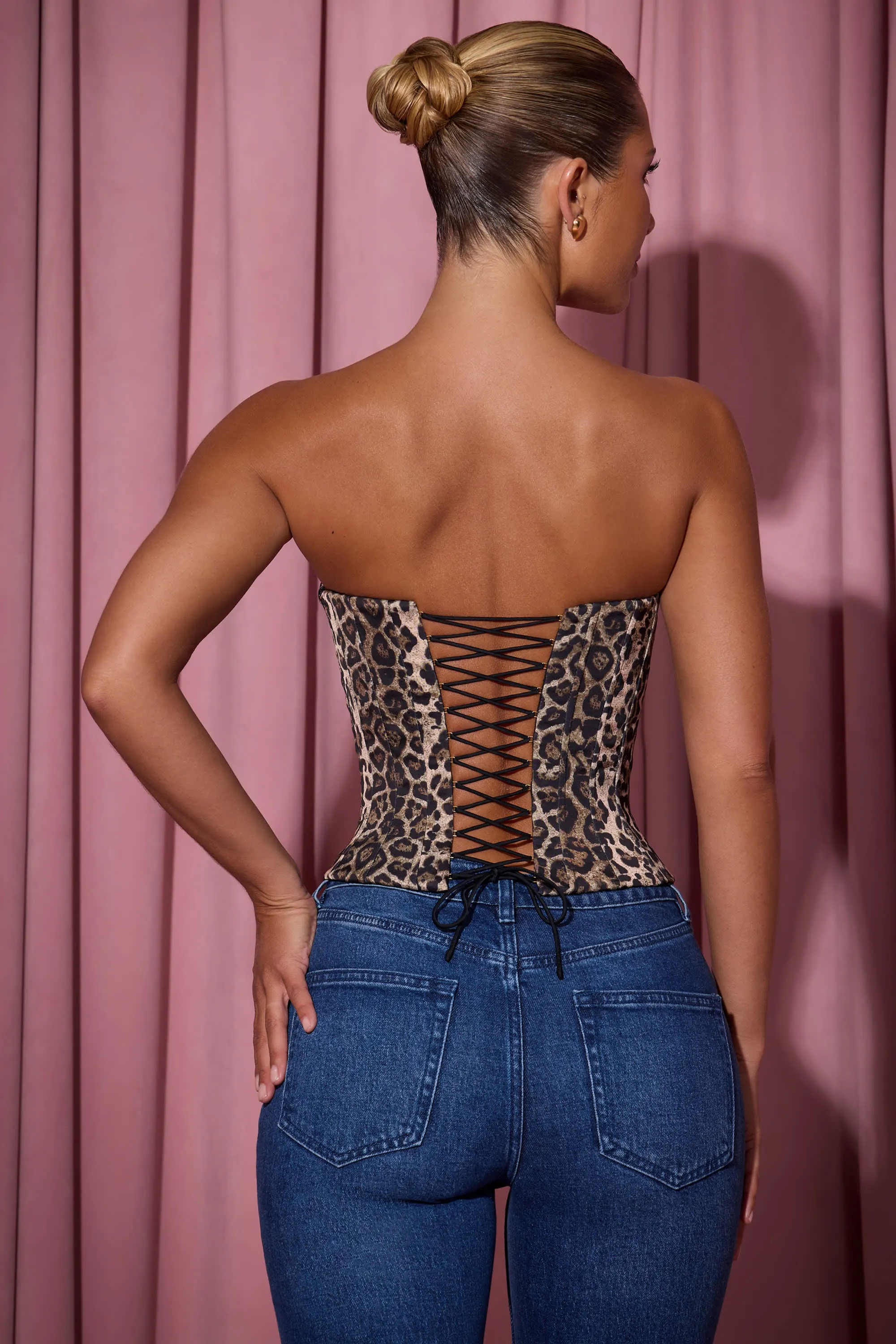 Lace-Up Corset Top in Leopard Print sold by Oh Polly product image thumbnail 2