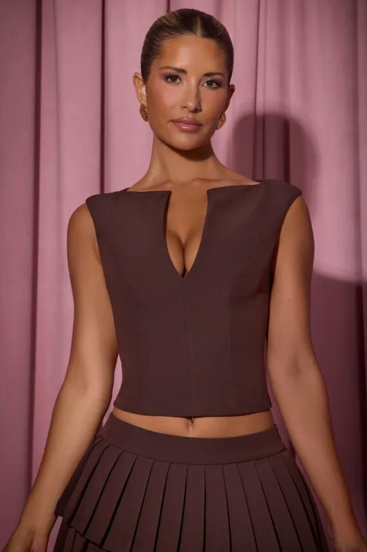 Open-Front Crop Top in Chocolate Brown sold by Oh Polly