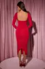 Layered Bra-Detail Ruched Midaxi Dress in Red sold by Oh Polly