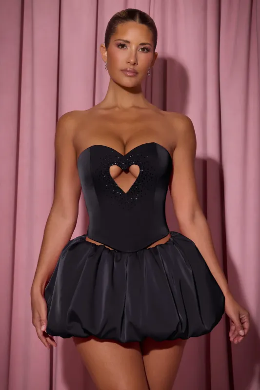 Embellished Heart Cut-Out Strapless Corset Top in Black sold by Oh Polly