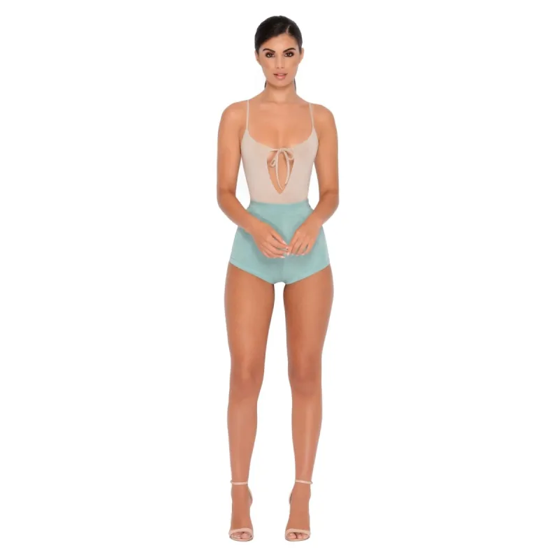 Soft Focus High Waisted Suedette Hot Pant Shorts in Teal sold by Oh Polly