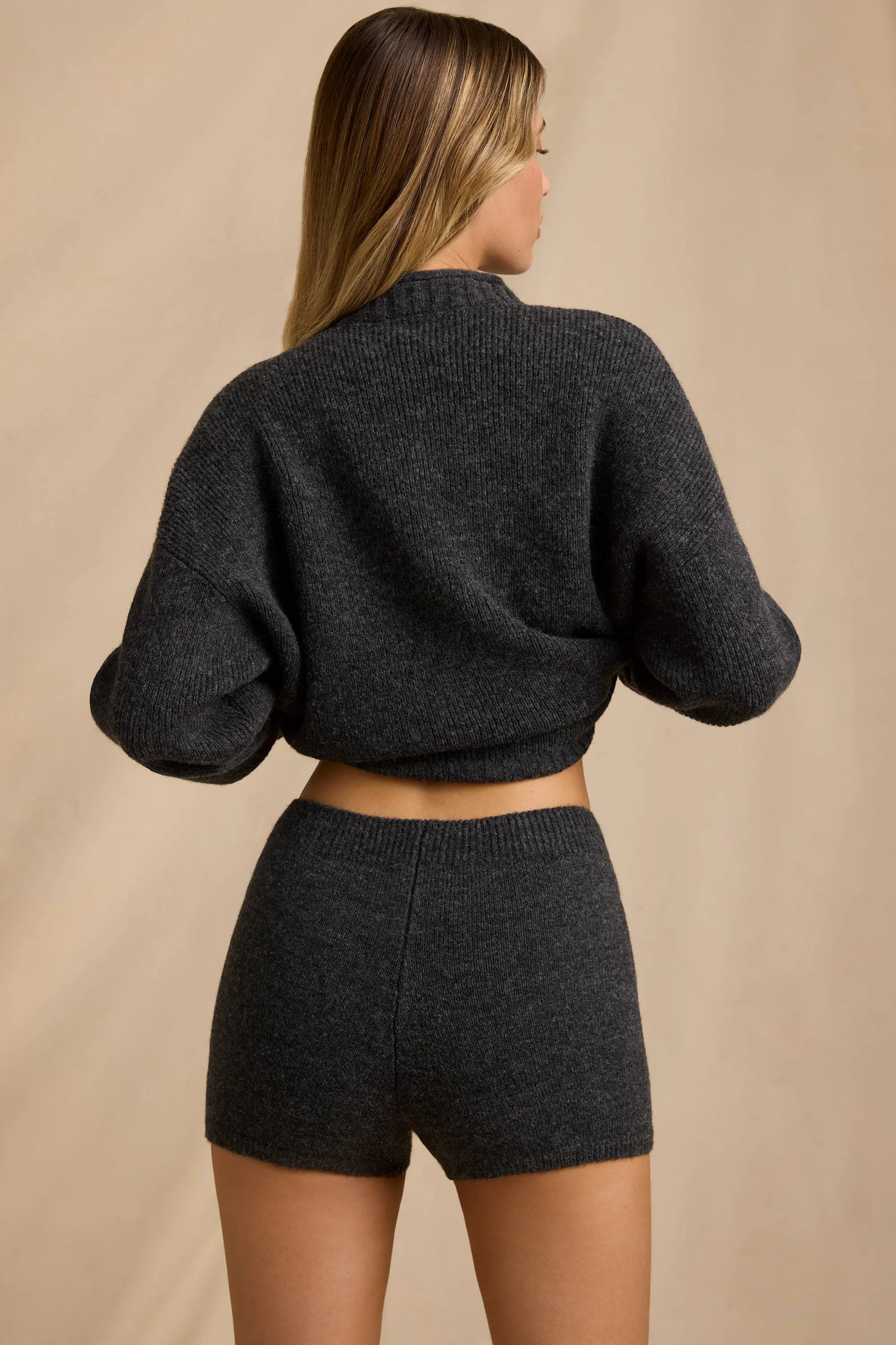 Mid-Rise Knit Mini Shorts in Charcoal Marl sold by Oh Polly product image thumbnail 2