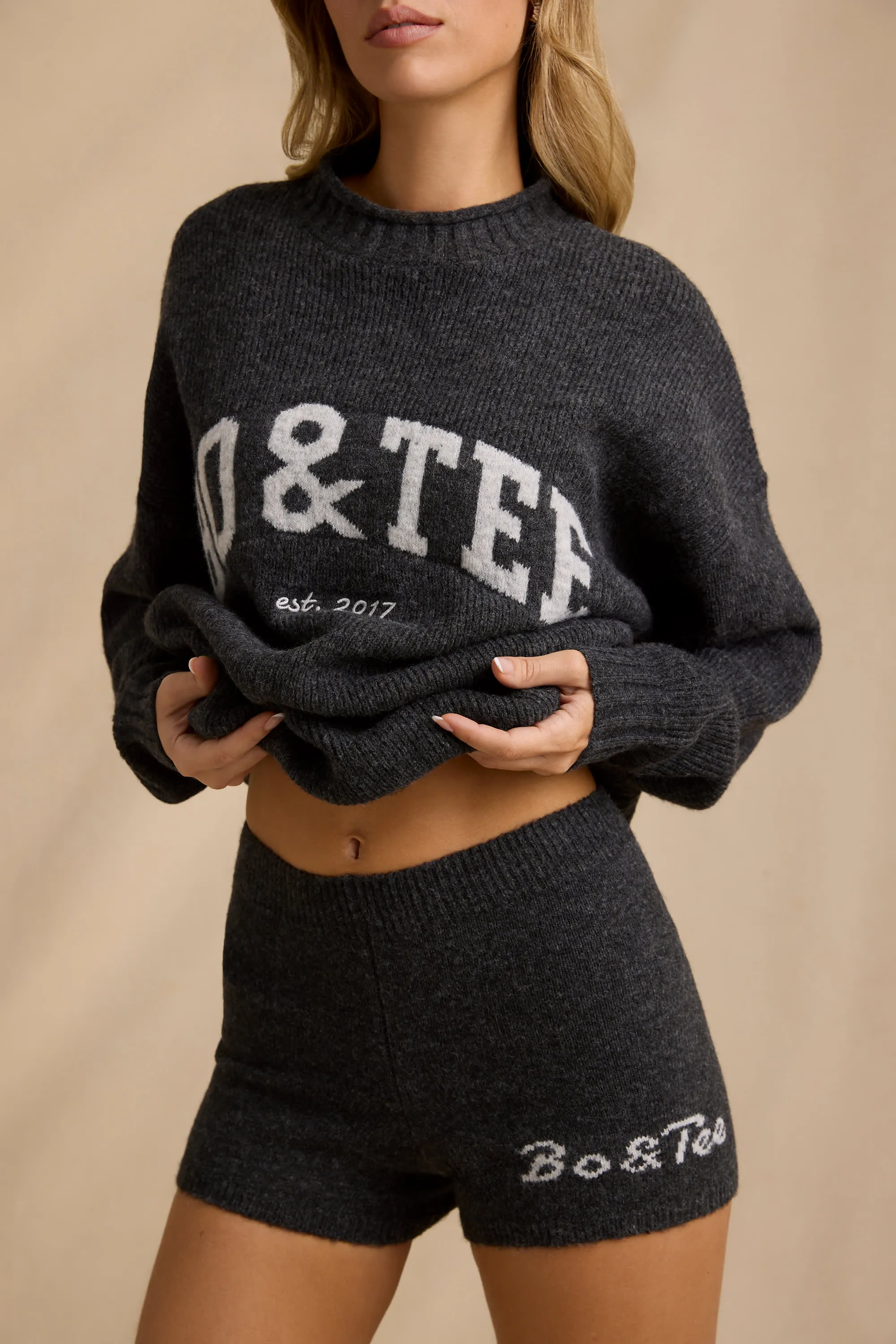 Mid-Rise Knit Mini Shorts in Charcoal Marl sold by Oh Polly product image thumbnail 4