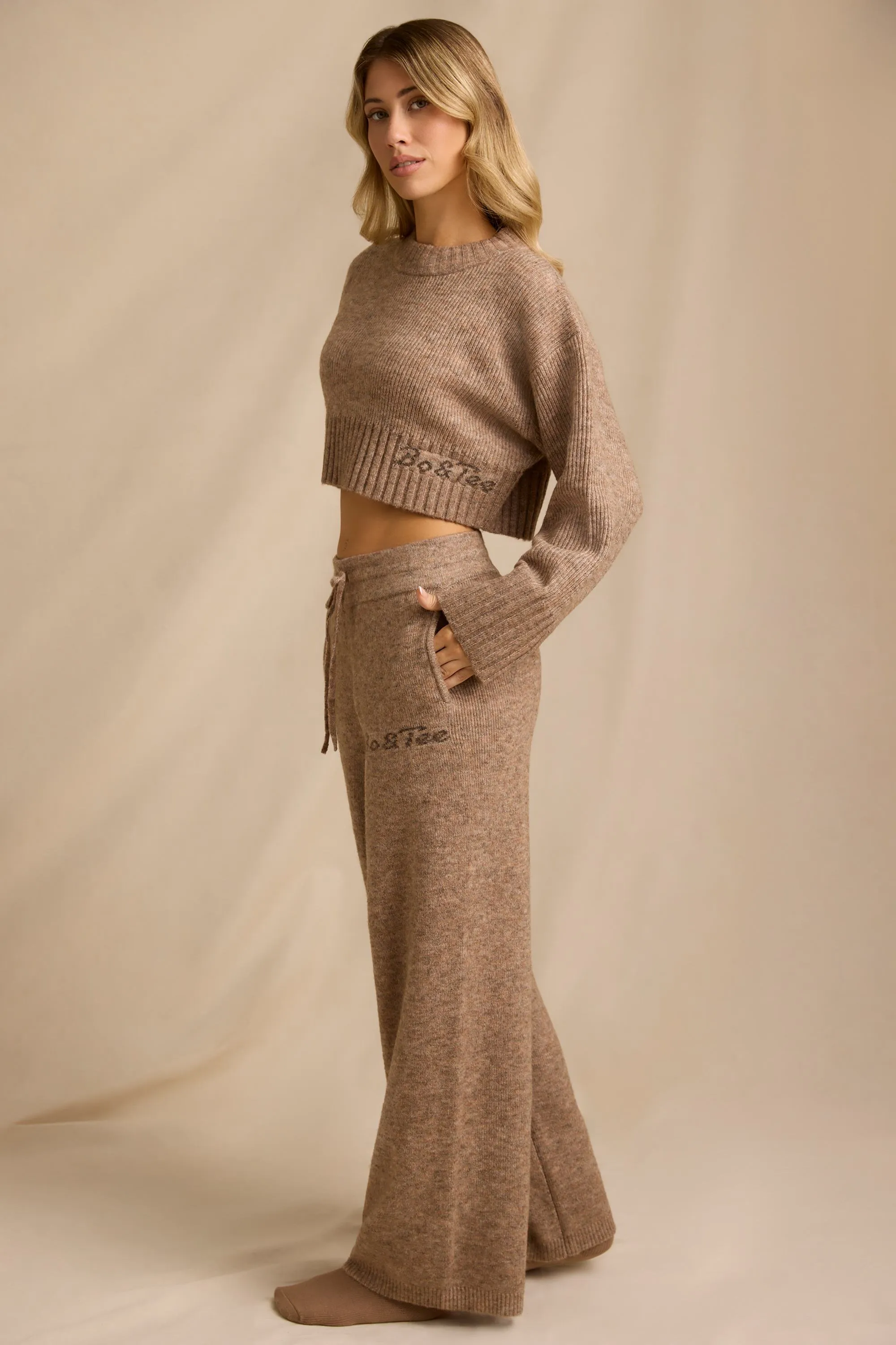 Mid-Rise Wide-Leg Joggers in Brown Marl sold by Oh Polly product image thumbnail 3