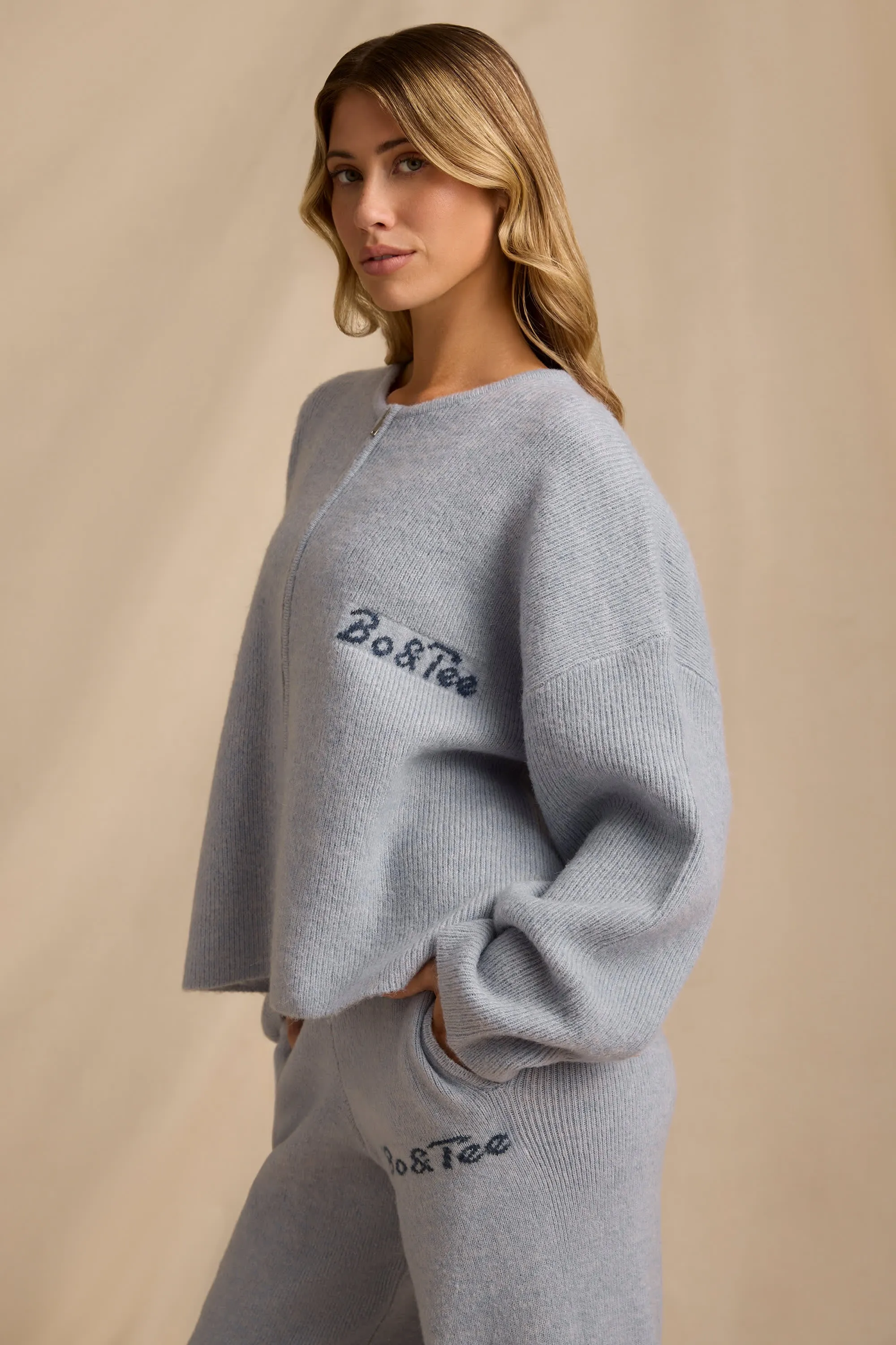 Oversized Zip-Up Cardigan in Soft Blue sold by Oh Polly product image thumbnail 3