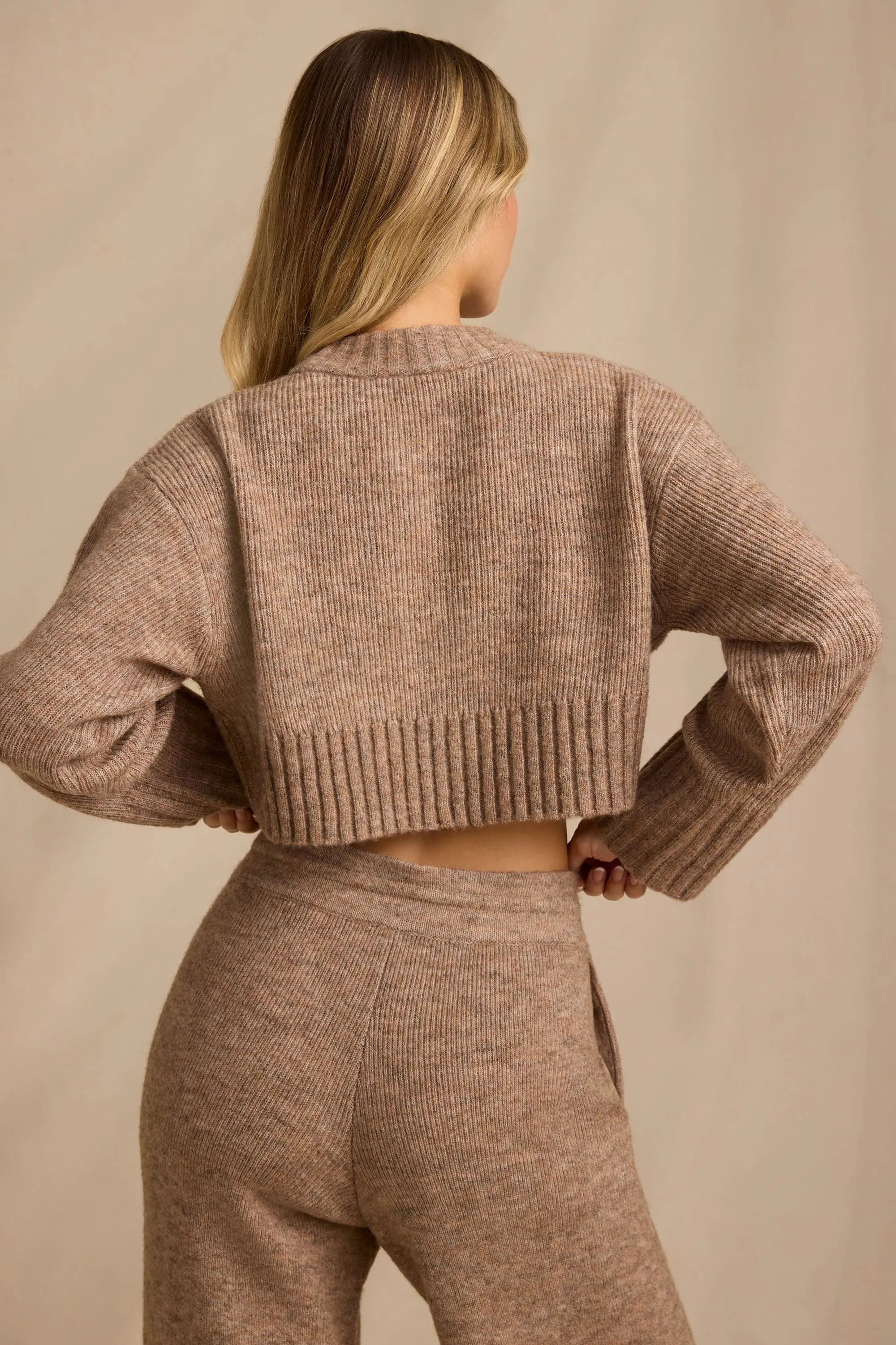 Ribbed Knit Cropped Jumper in Brown Marl sold by Oh Polly product image thumbnail 2