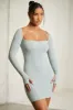 Long Sleeve Square Neck Mini Dress in Mint sold by Oh Polly