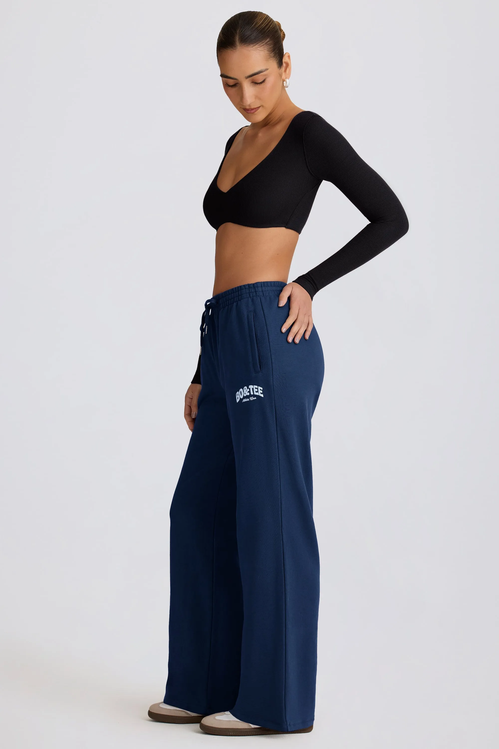 Mid-Rise Wide-Leg Joggers in Dark Navy sold by Oh Polly product image thumbnail 3