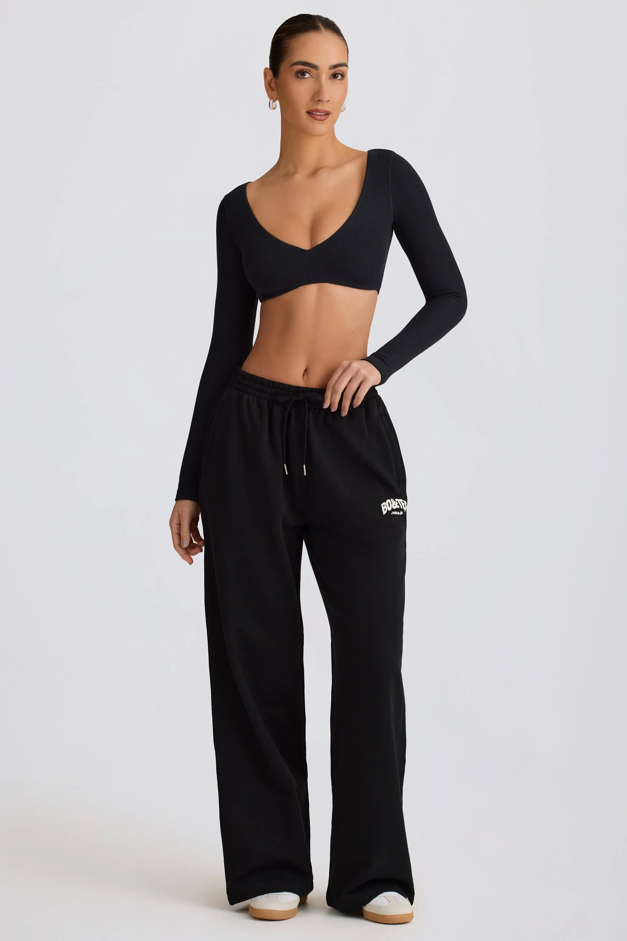 Mid-Rise Wide-Leg Joggers in Black sold by Oh Polly product image thumbnail 5
