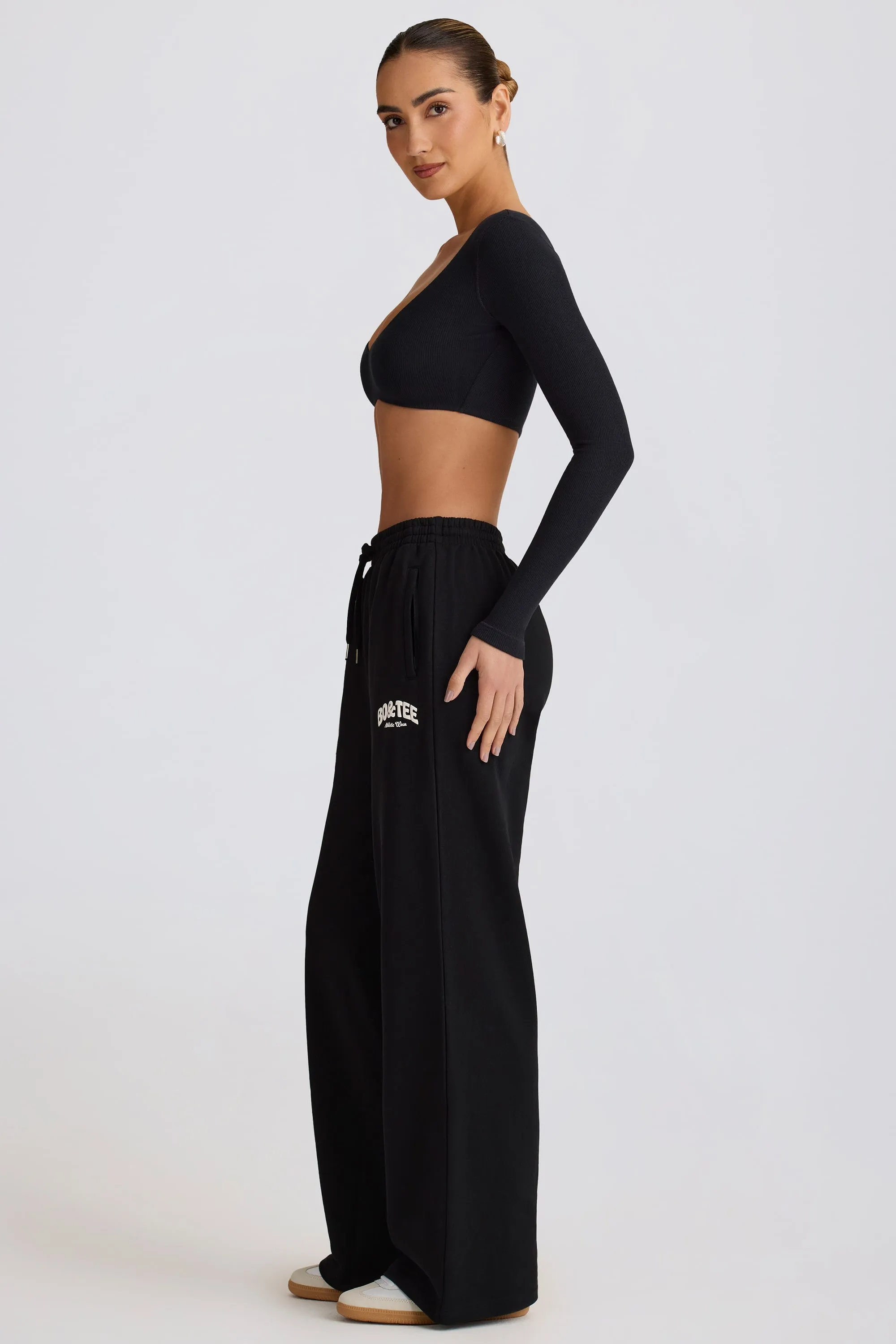 Mid-Rise Wide-Leg Joggers in Black sold by Oh Polly product image thumbnail 3
