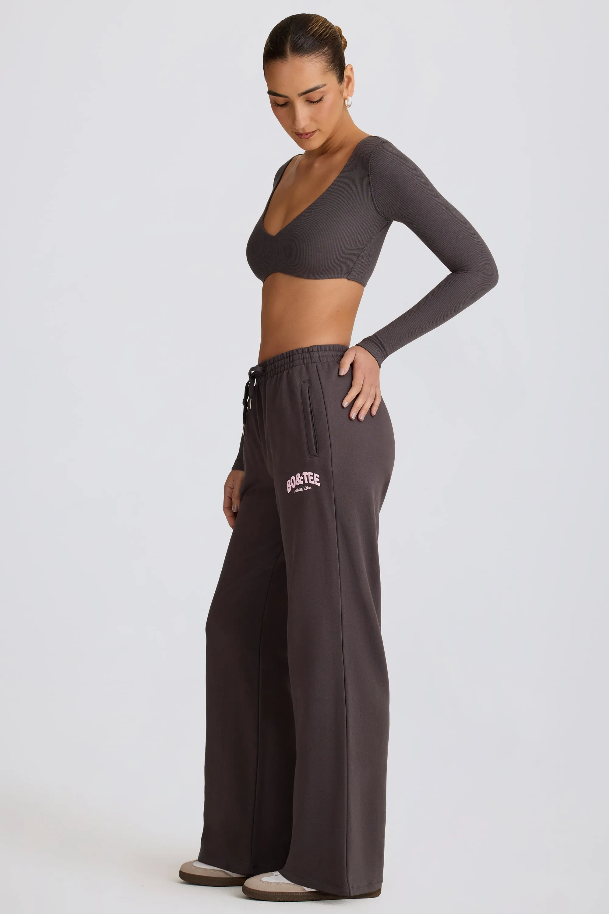 Mid-Rise Wide-Leg Joggers in Charcoal Grey sold by Oh Polly product image thumbnail 3