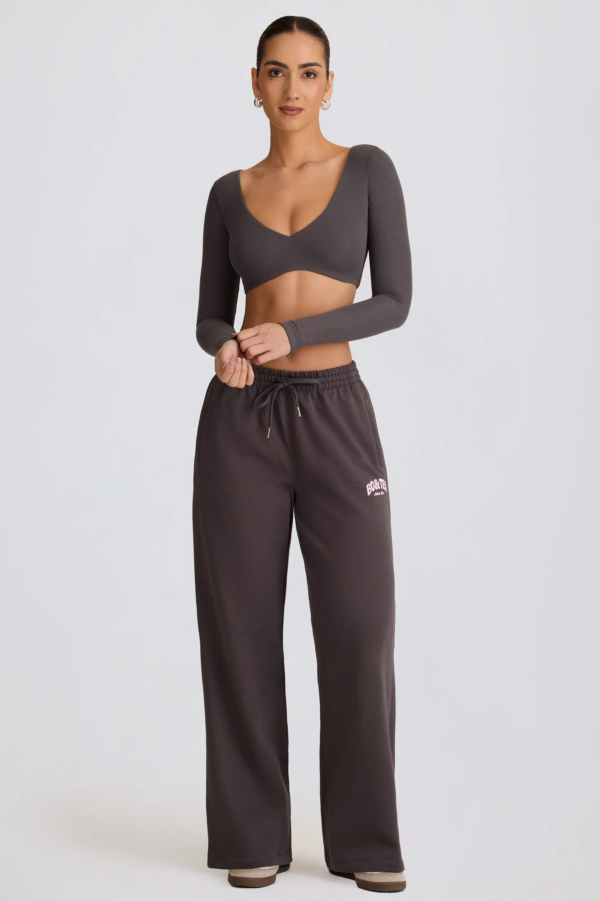Mid-Rise Wide-Leg Joggers in Charcoal Grey sold by Oh Polly product image thumbnail 5