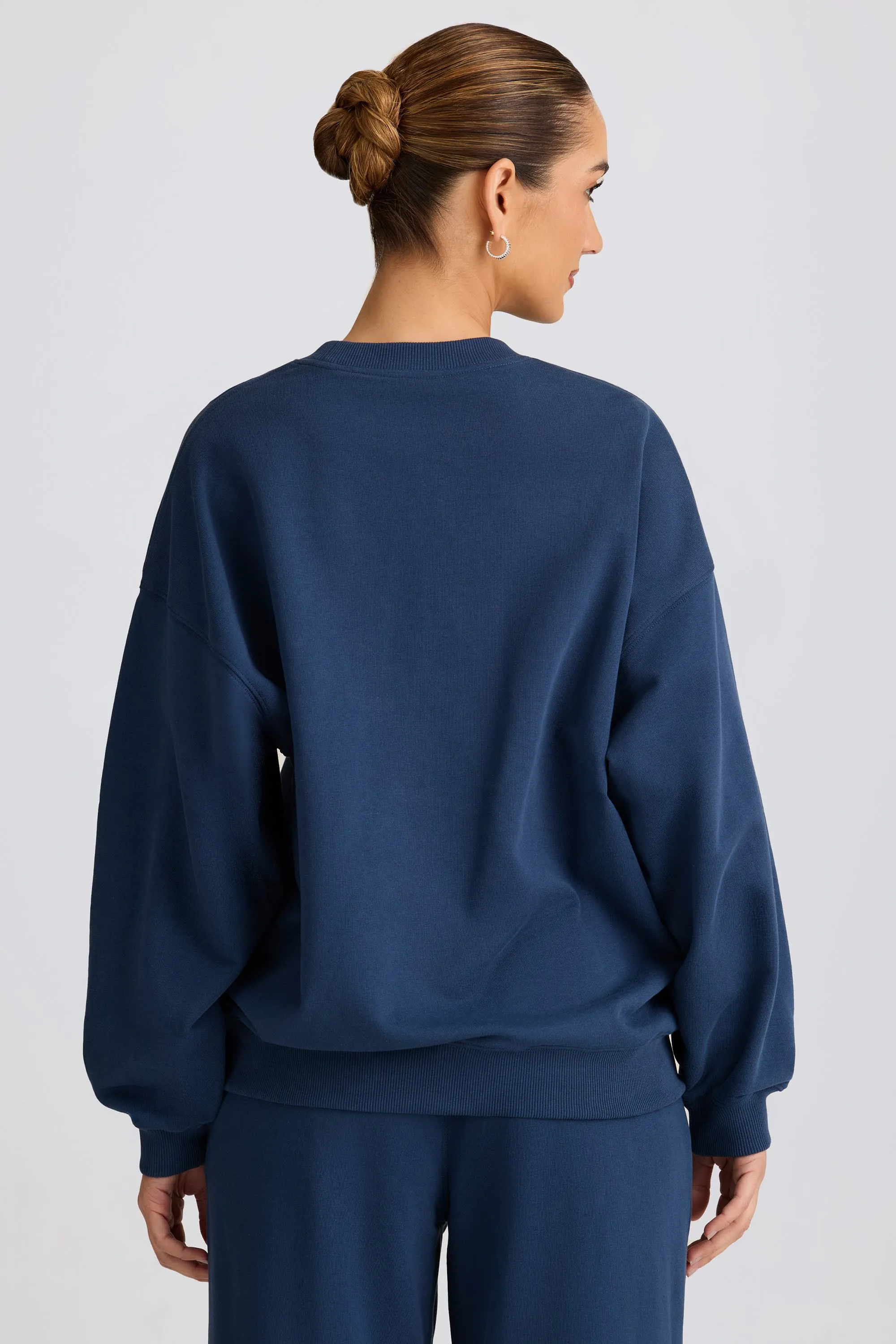 Oversized Crew-Neck Sweatshirt in Dark Navy sold by Oh Polly product image thumbnail 2