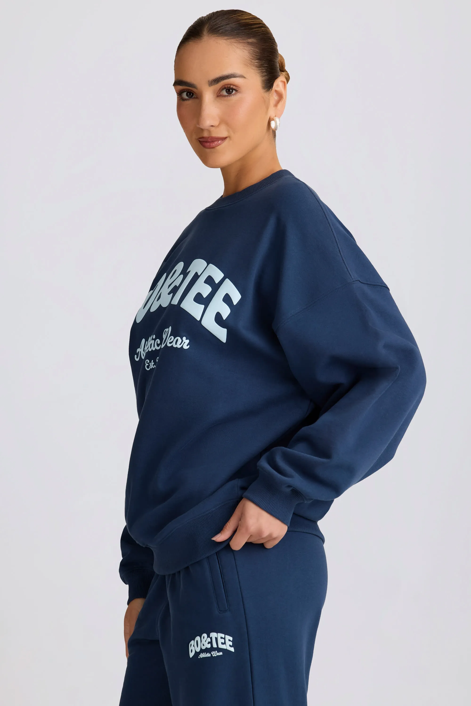 Oversized Crew-Neck Sweatshirt in Dark Navy sold by Oh Polly product image thumbnail 3